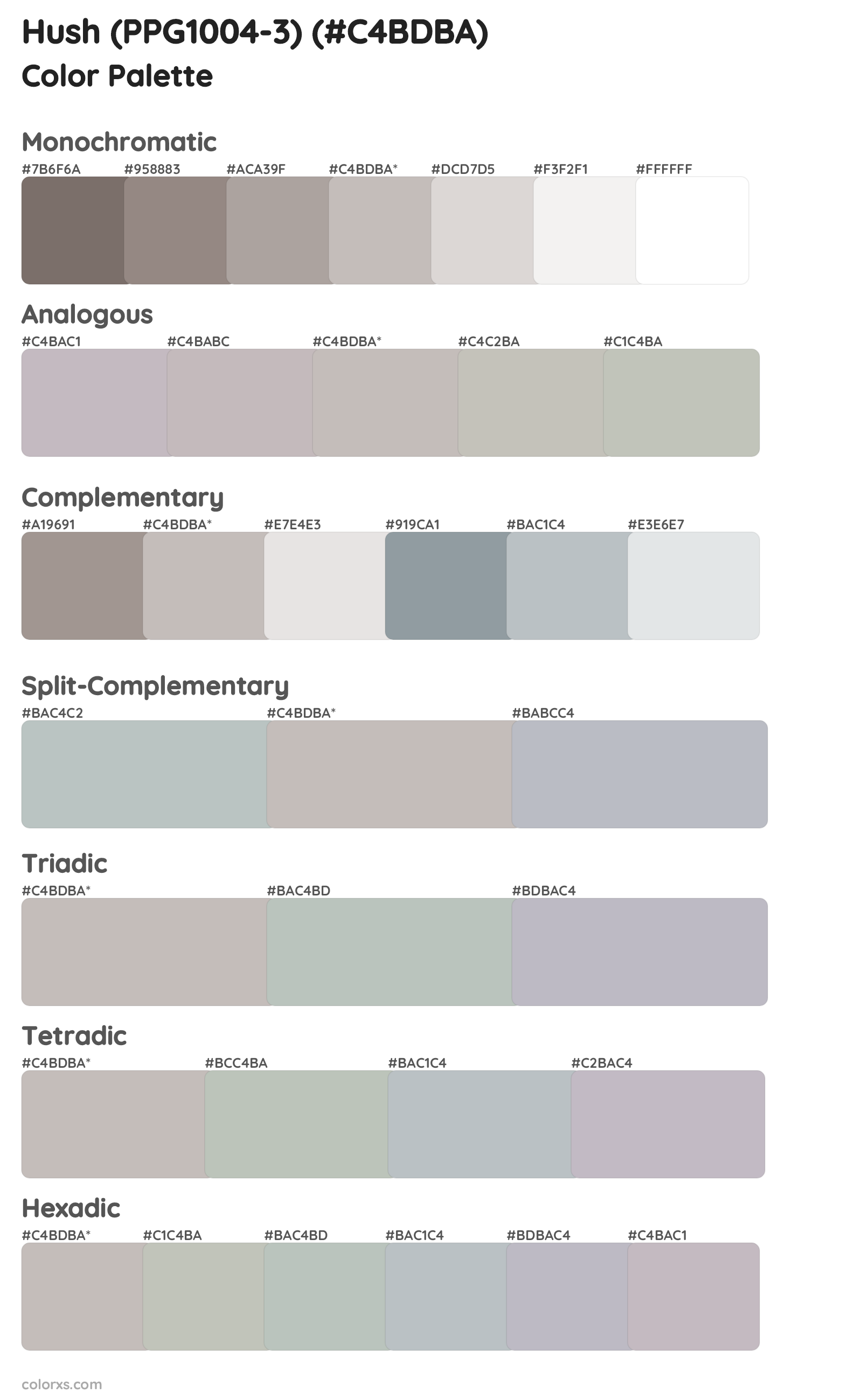 Hush (PPG1004-3) Color Scheme Palettes