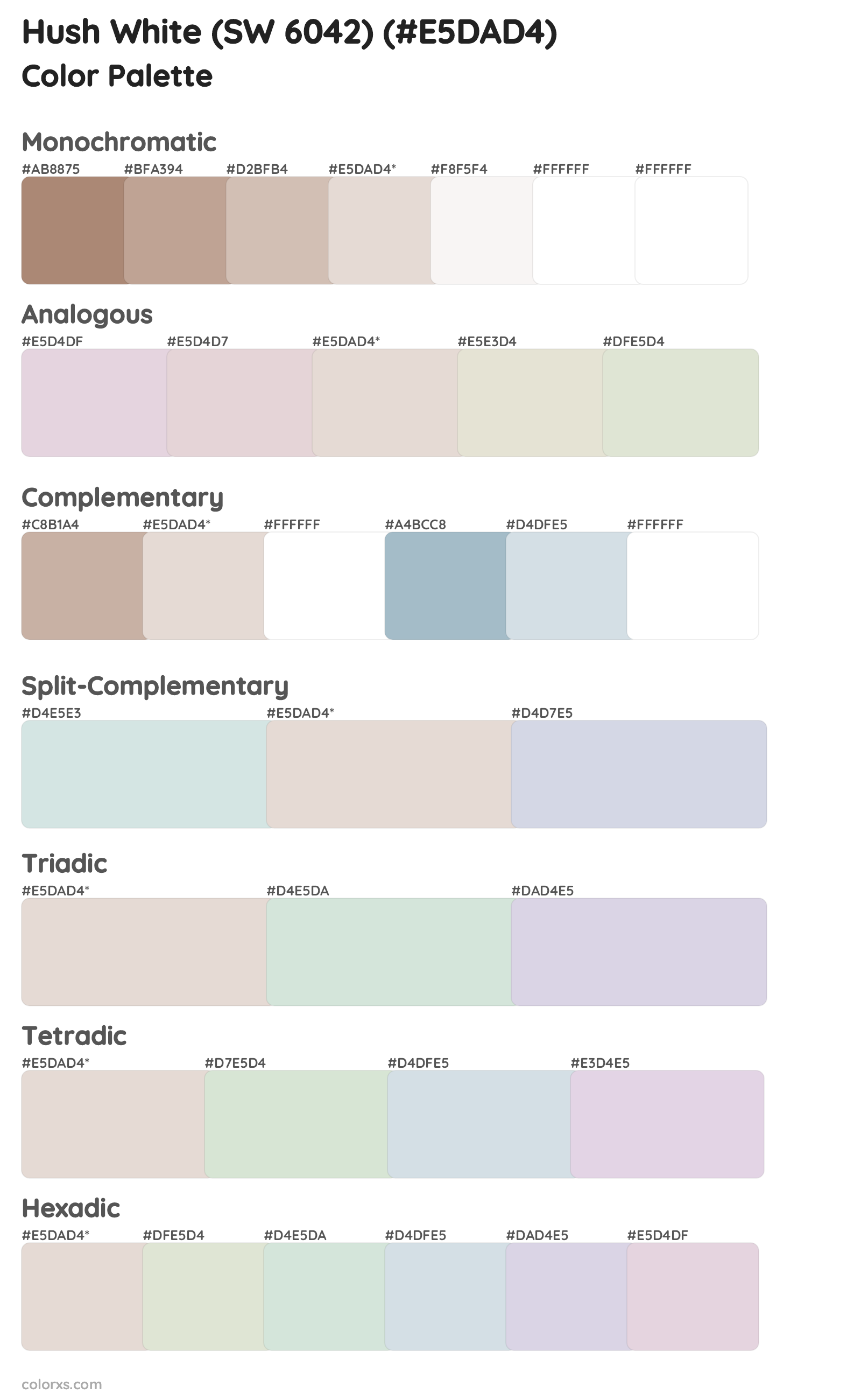 Hush White (SW 6042) Color Scheme Palettes