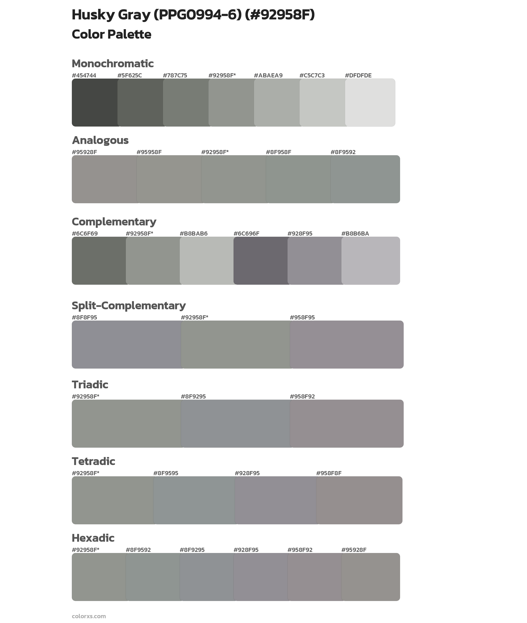 Husky Gray (PPG0994-6) Color Scheme Palettes