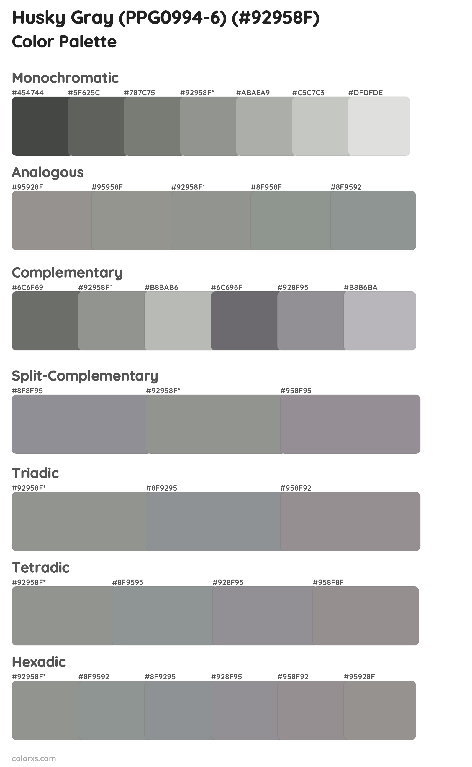Husky Gray (PPG0994-6) Color Scheme Palettes