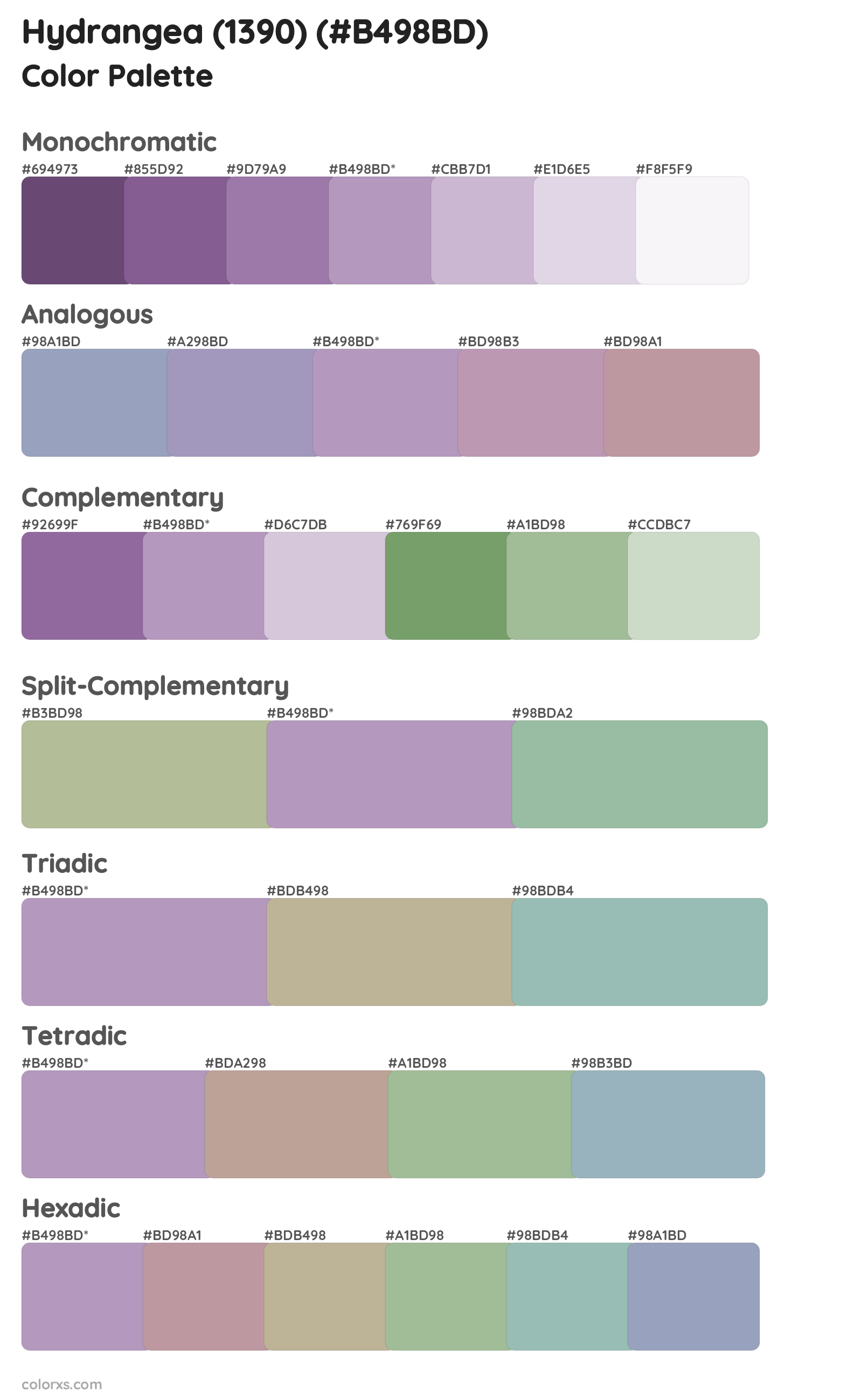 Hydrangea (1390) Color Scheme Palettes