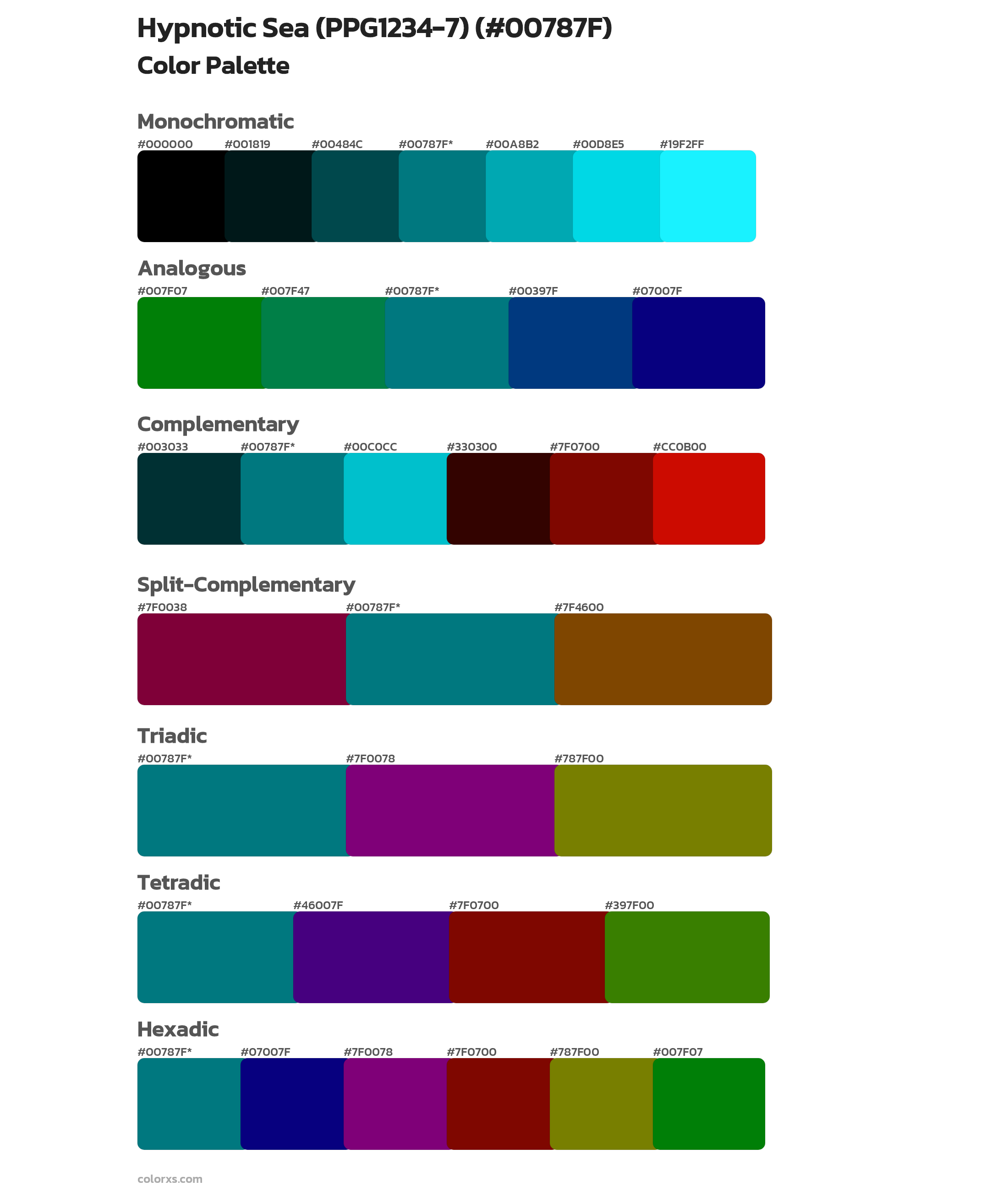 Hypnotic Sea (PPG1234-7) Color Scheme Palettes