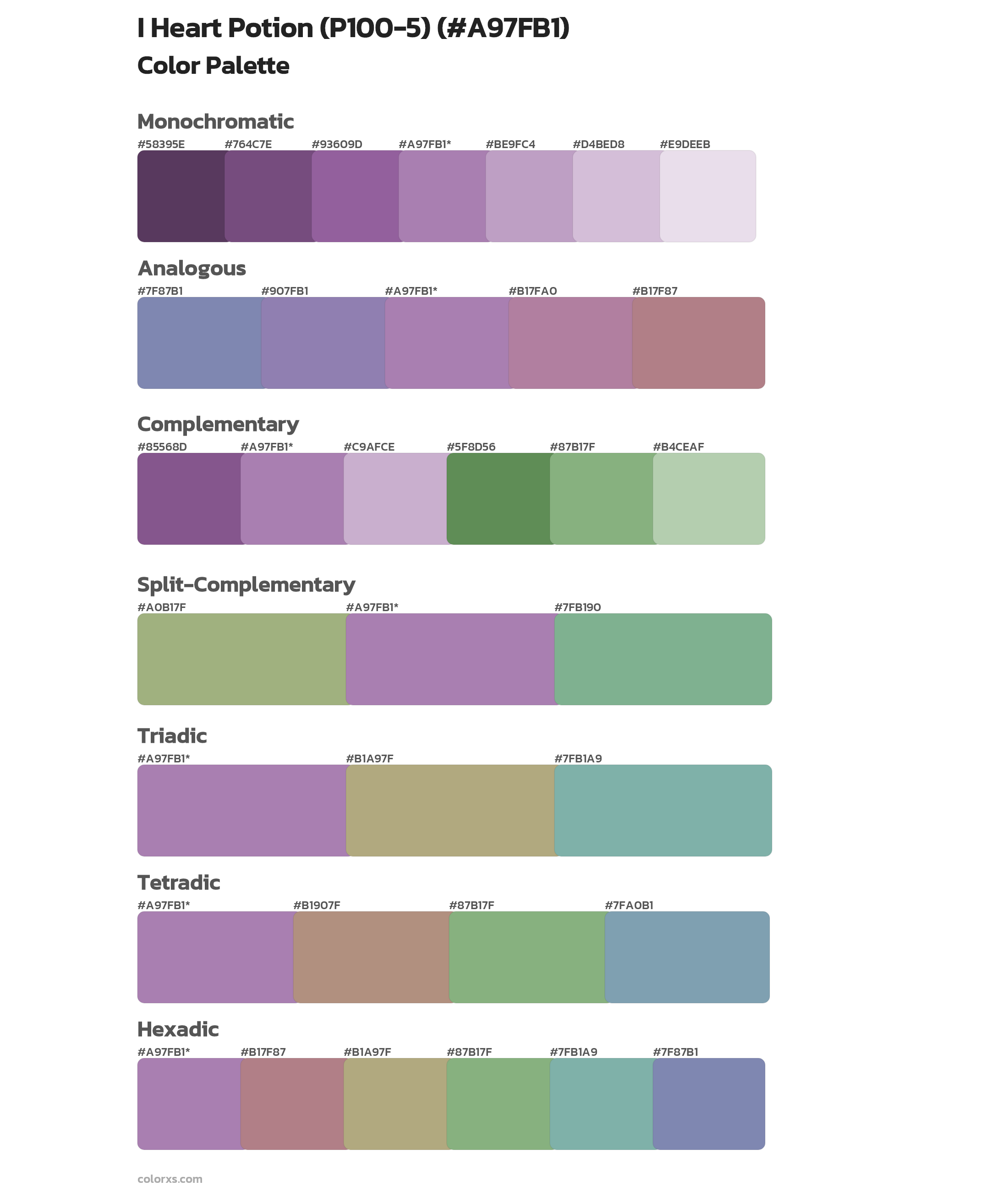 I Heart Potion (P100-5) Color Scheme Palettes