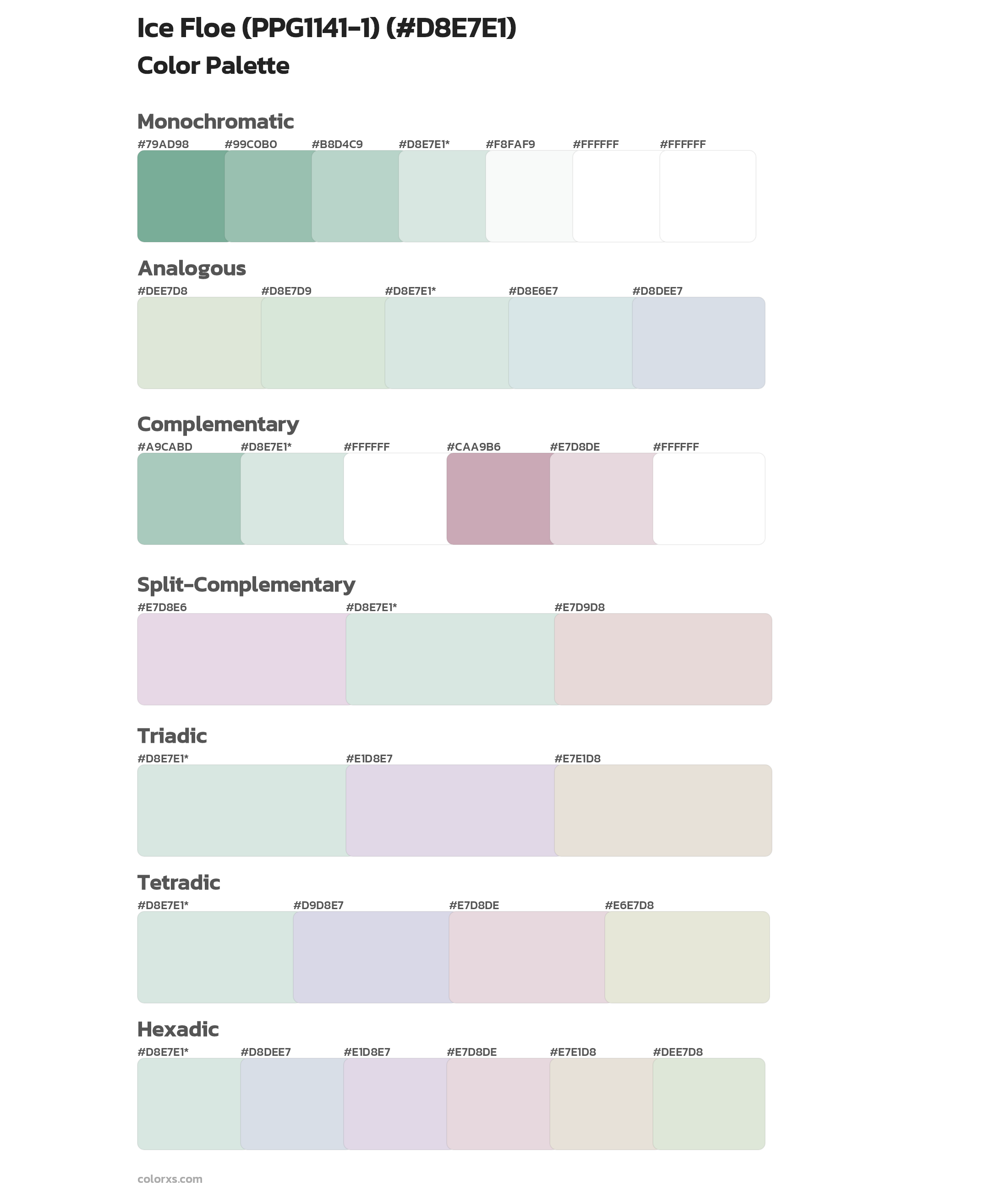 Ice Floe (PPG1141-1) Color Scheme Palettes
