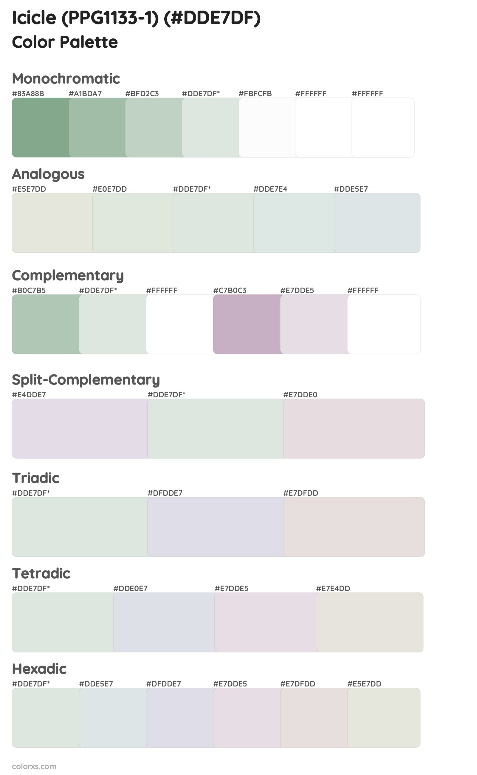 Icicle (PPG1133-1) Color Scheme Palettes
