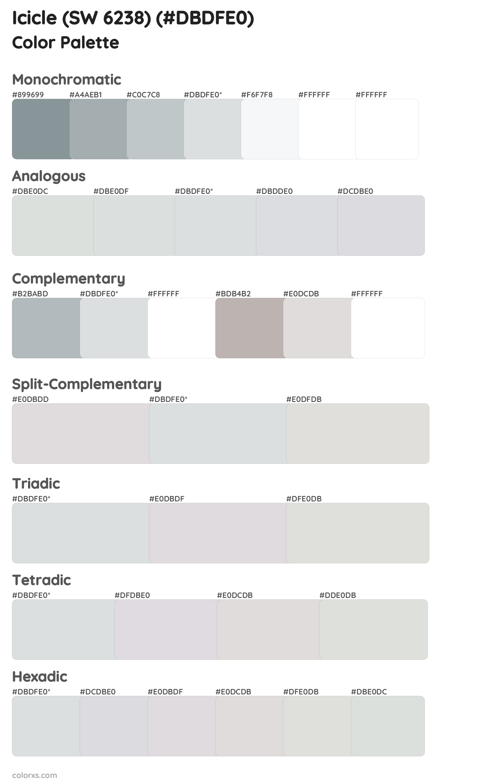 Icicle (SW 6238) Color Scheme Palettes