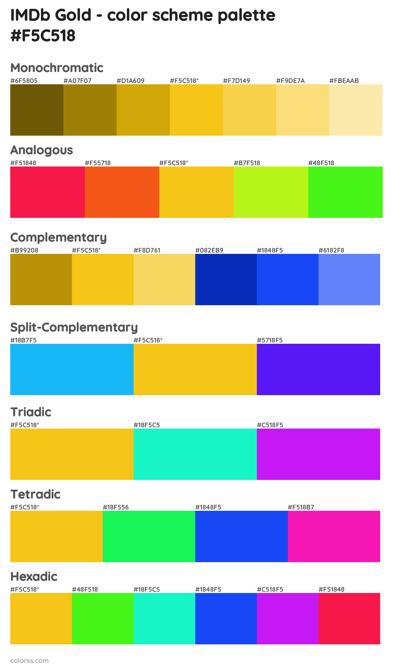 IMDb Gold Color Scheme Palettes