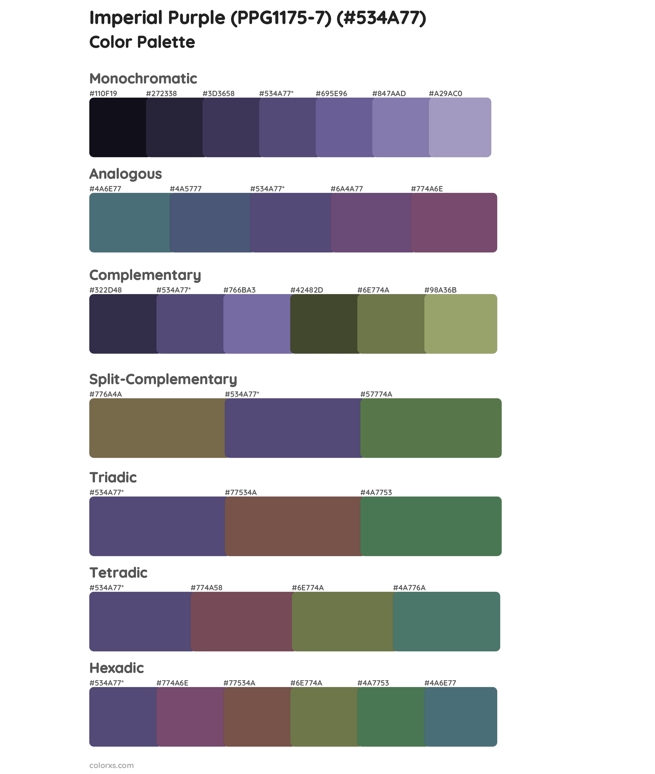 Imperial Purple (PPG1175-7) Color Scheme Palettes
