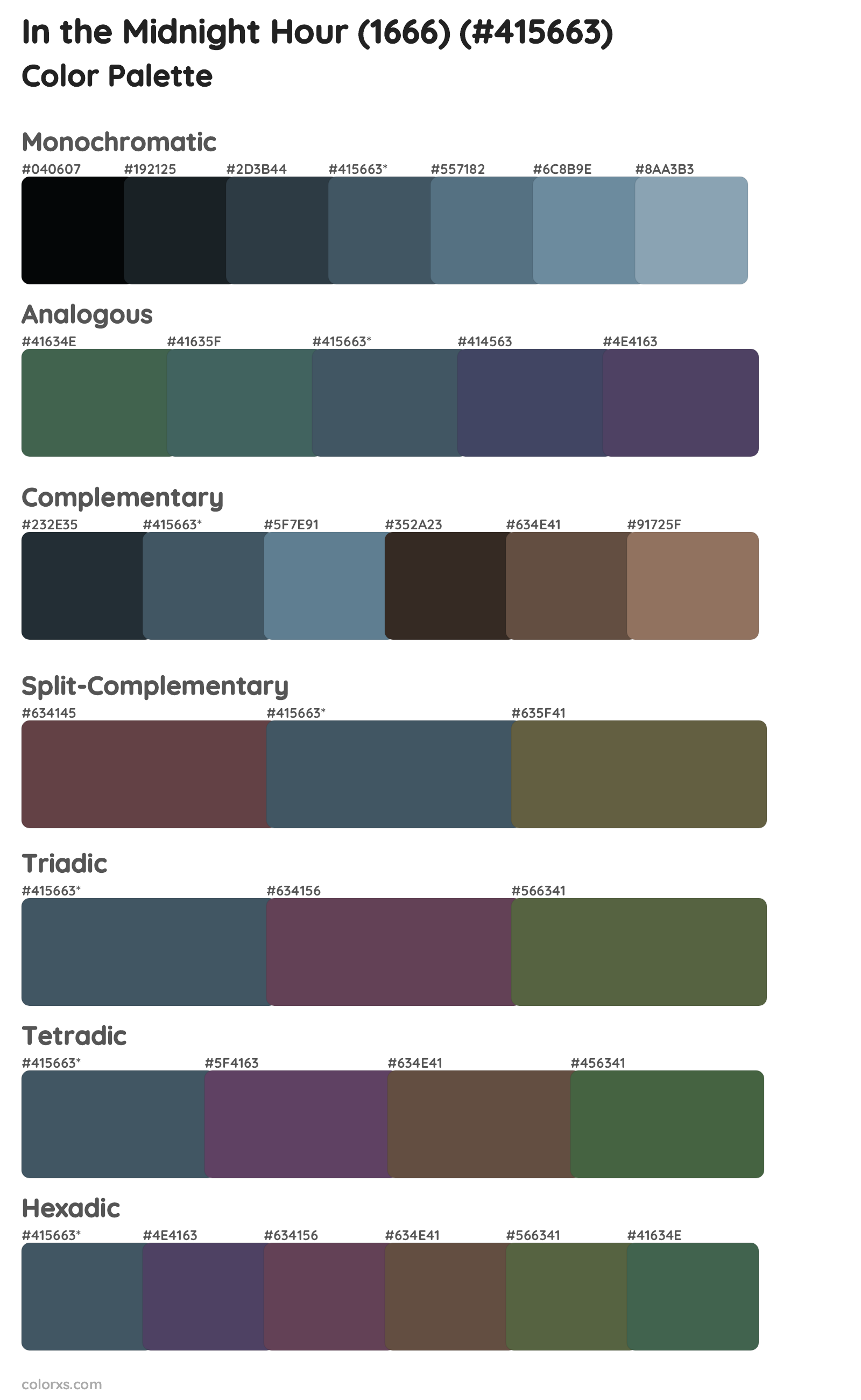 In the Midnight Hour (1666) Color Scheme Palettes