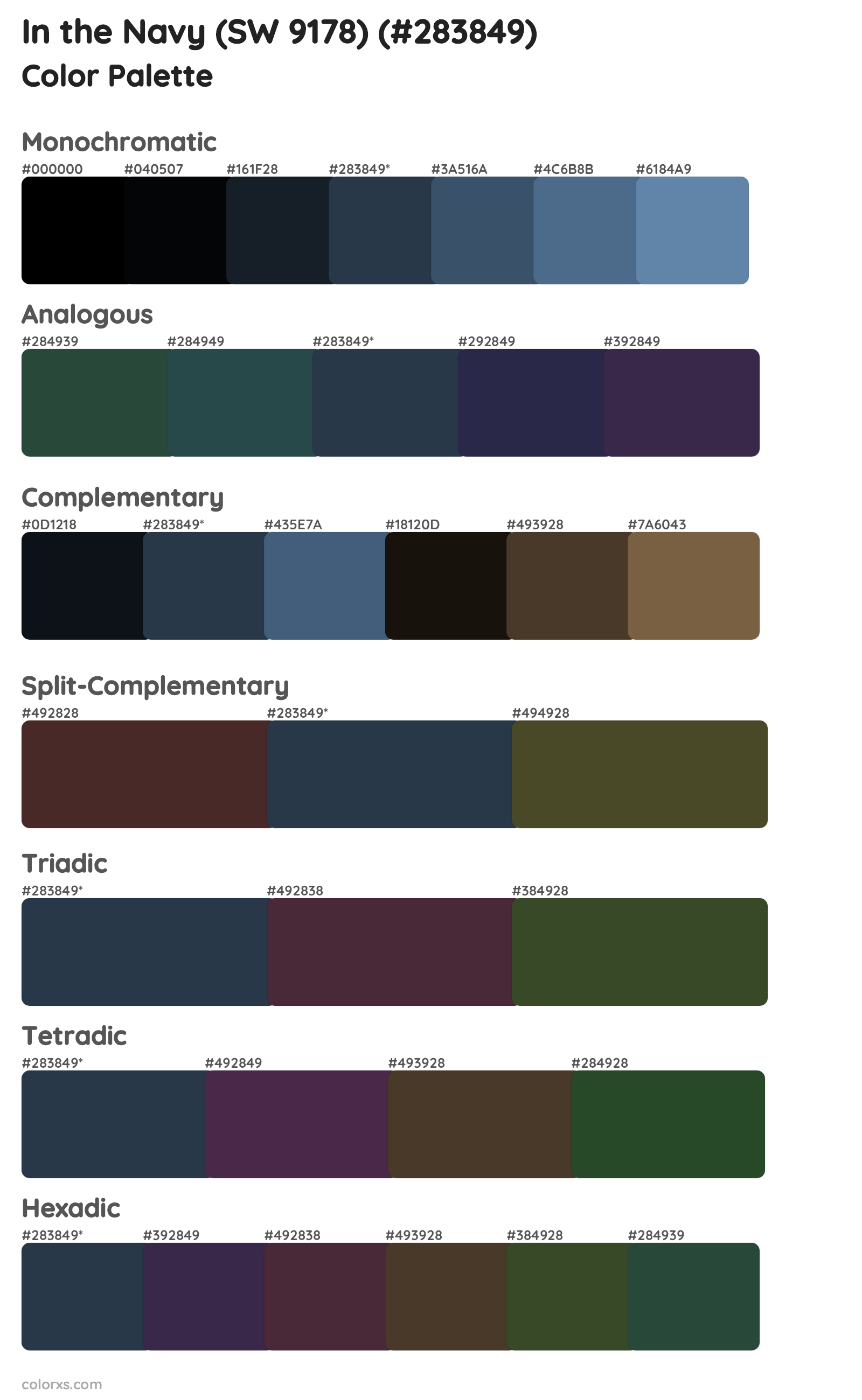 In the Navy (SW 9178) Color Scheme Palettes