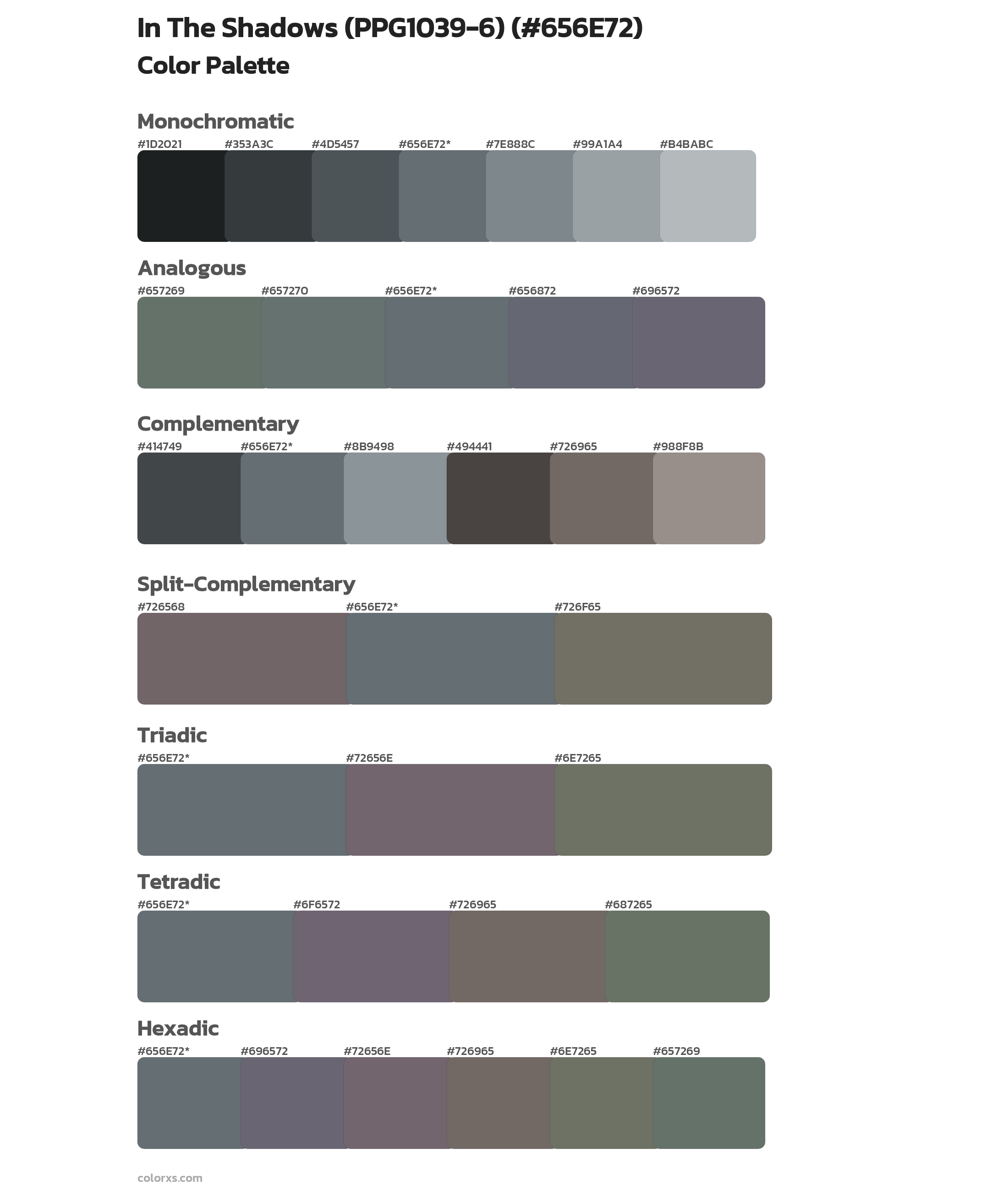 In The Shadows (PPG1039-6) Color Scheme Palettes