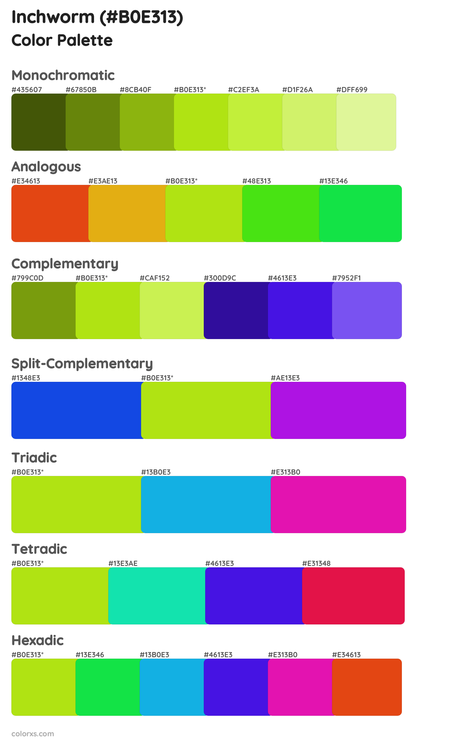 Inchworm Color Scheme Palettes