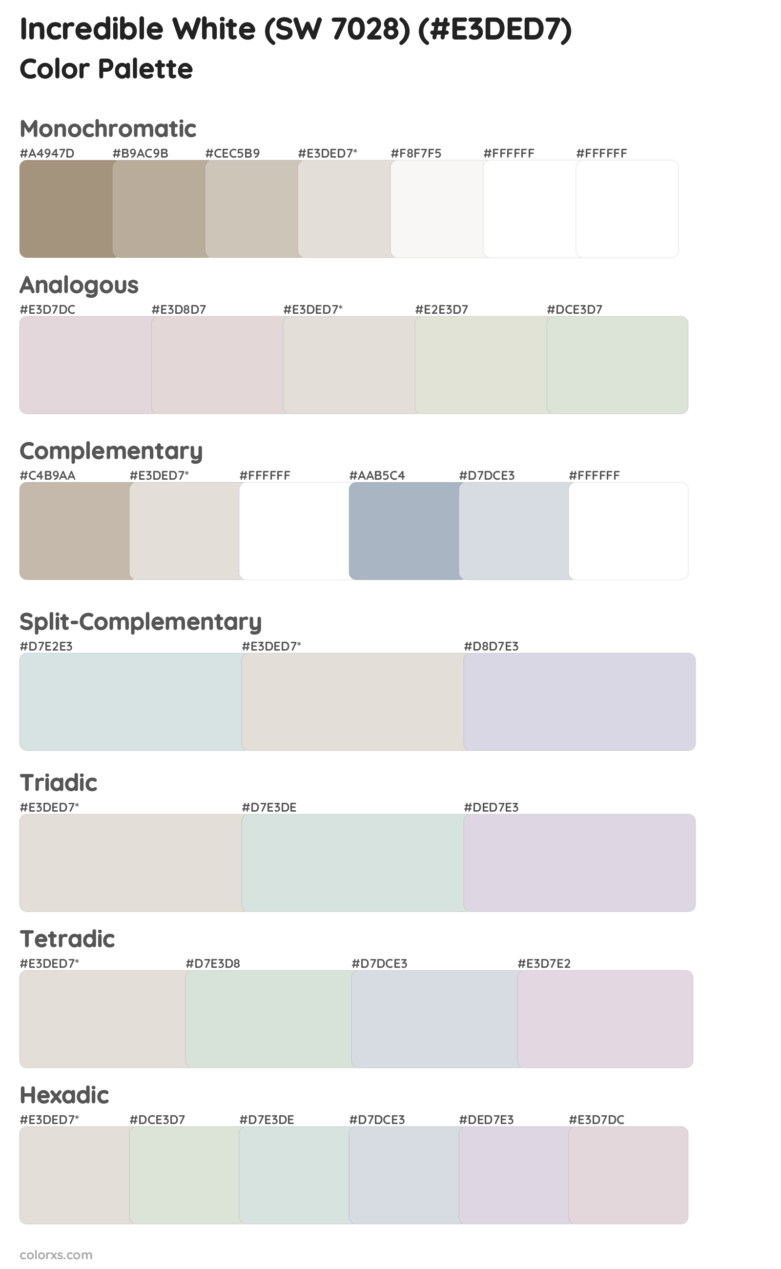 Incredible White (SW 7028) Color Scheme Palettes