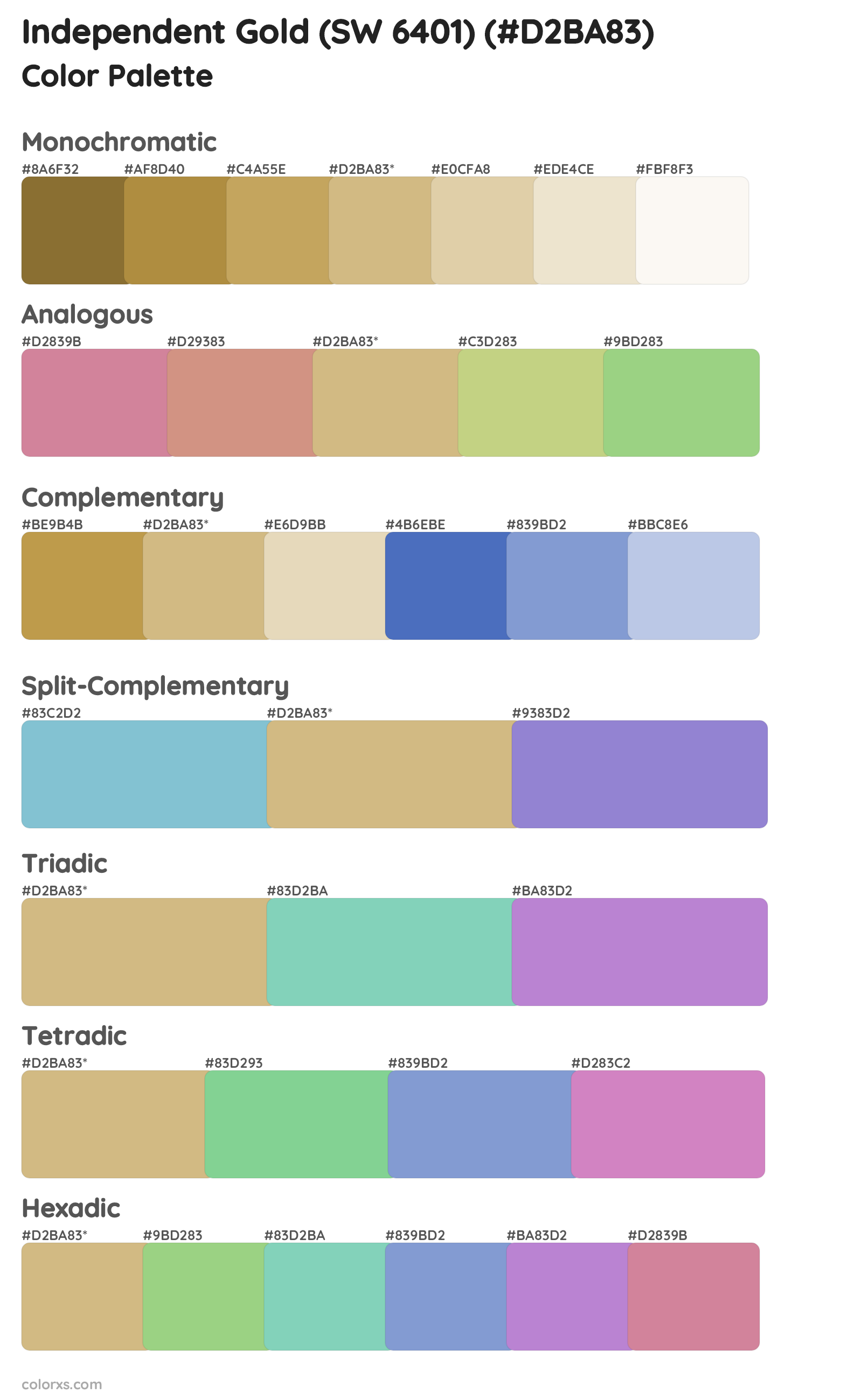 Independent Gold (SW 6401) Color Scheme Palettes