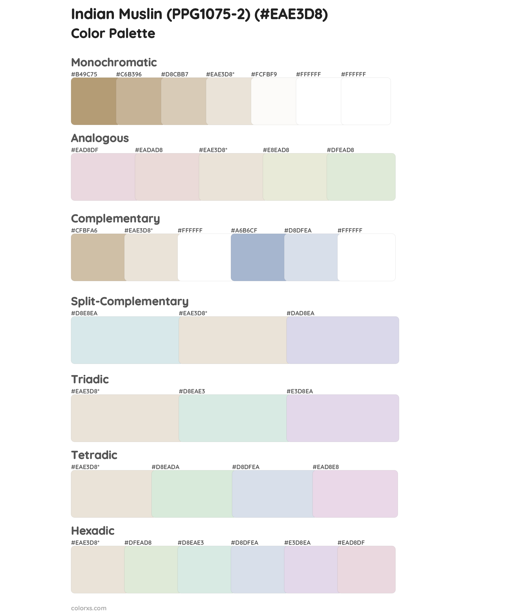 Indian Muslin (PPG1075-2) Color Scheme Palettes