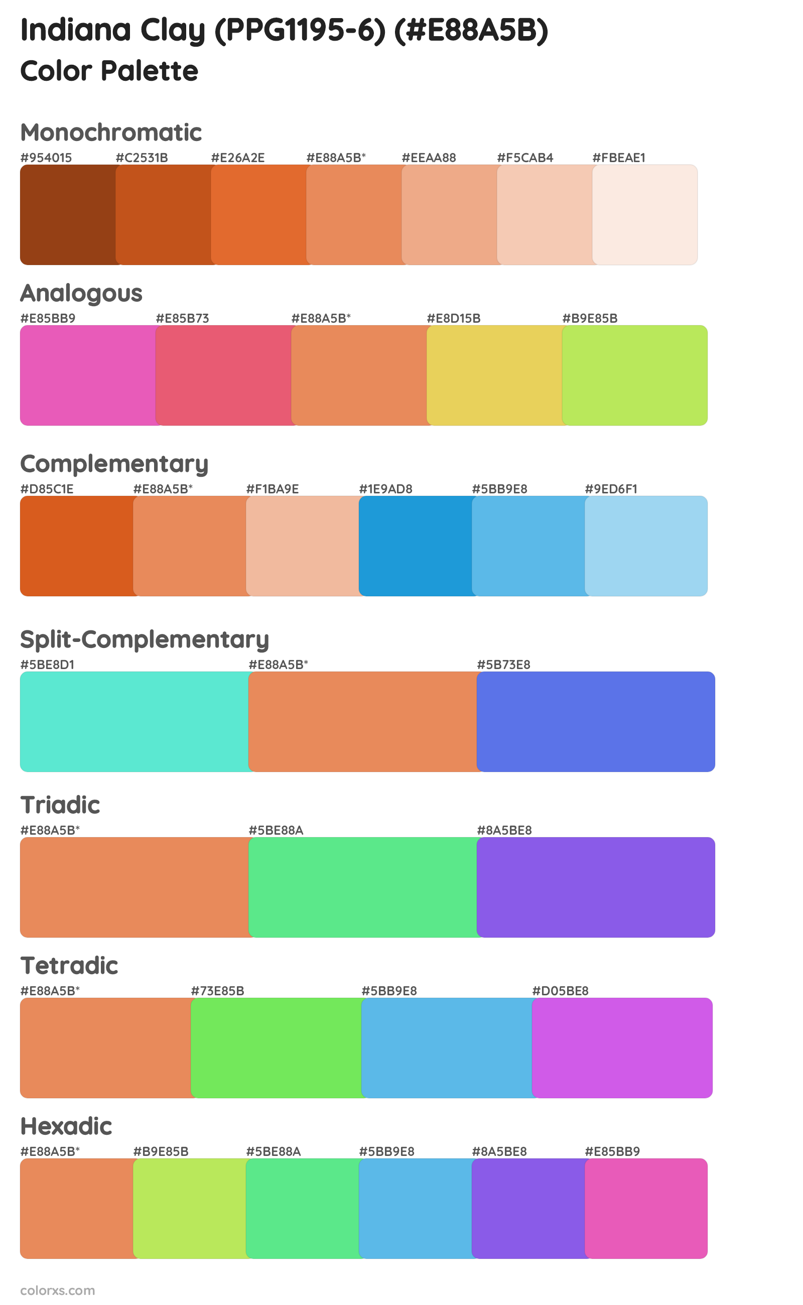 Indiana Clay (PPG1195-6) Color Scheme Palettes
