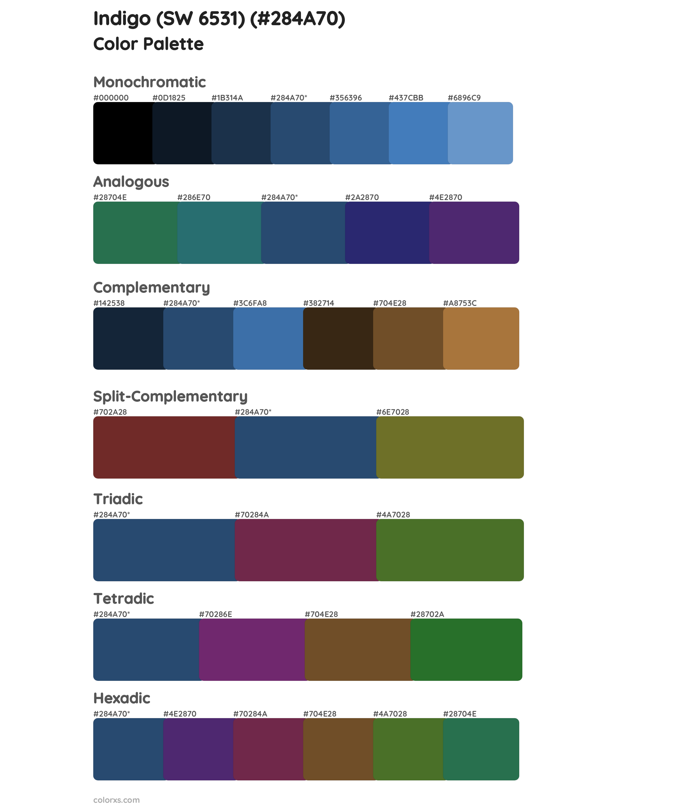 Indigo (SW 6531) Color Scheme Palettes