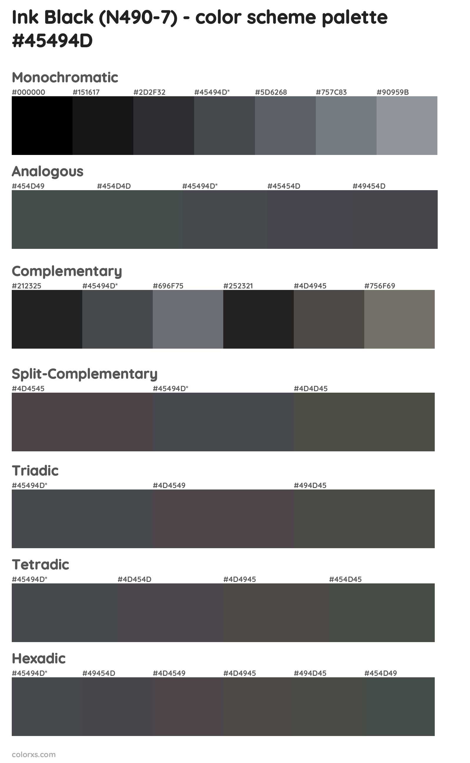 Ink Black (N490-7) Color Scheme Palettes