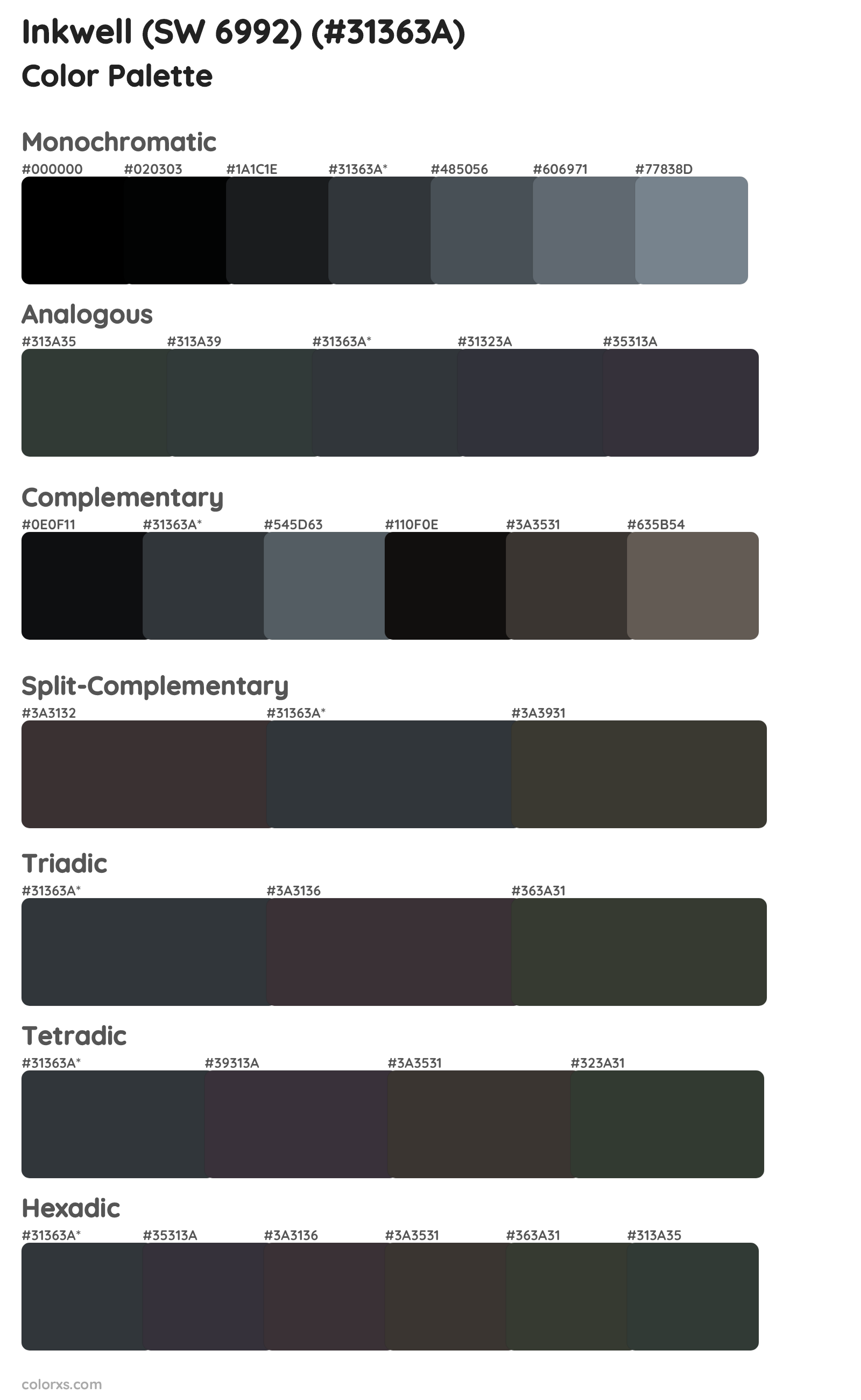 Inkwell (SW 6992) Color Scheme Palettes