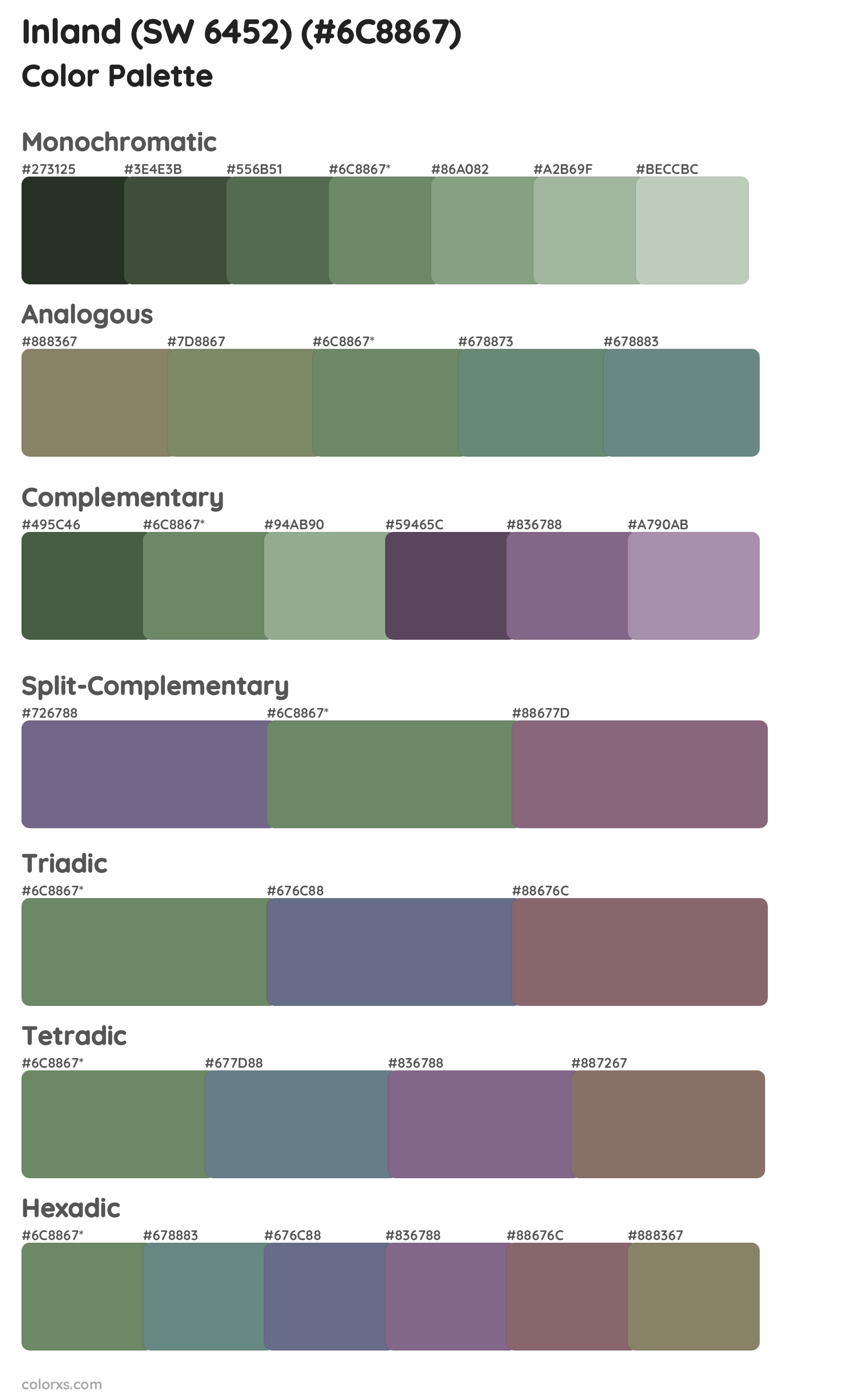 Inland (SW 6452) Color Scheme Palettes