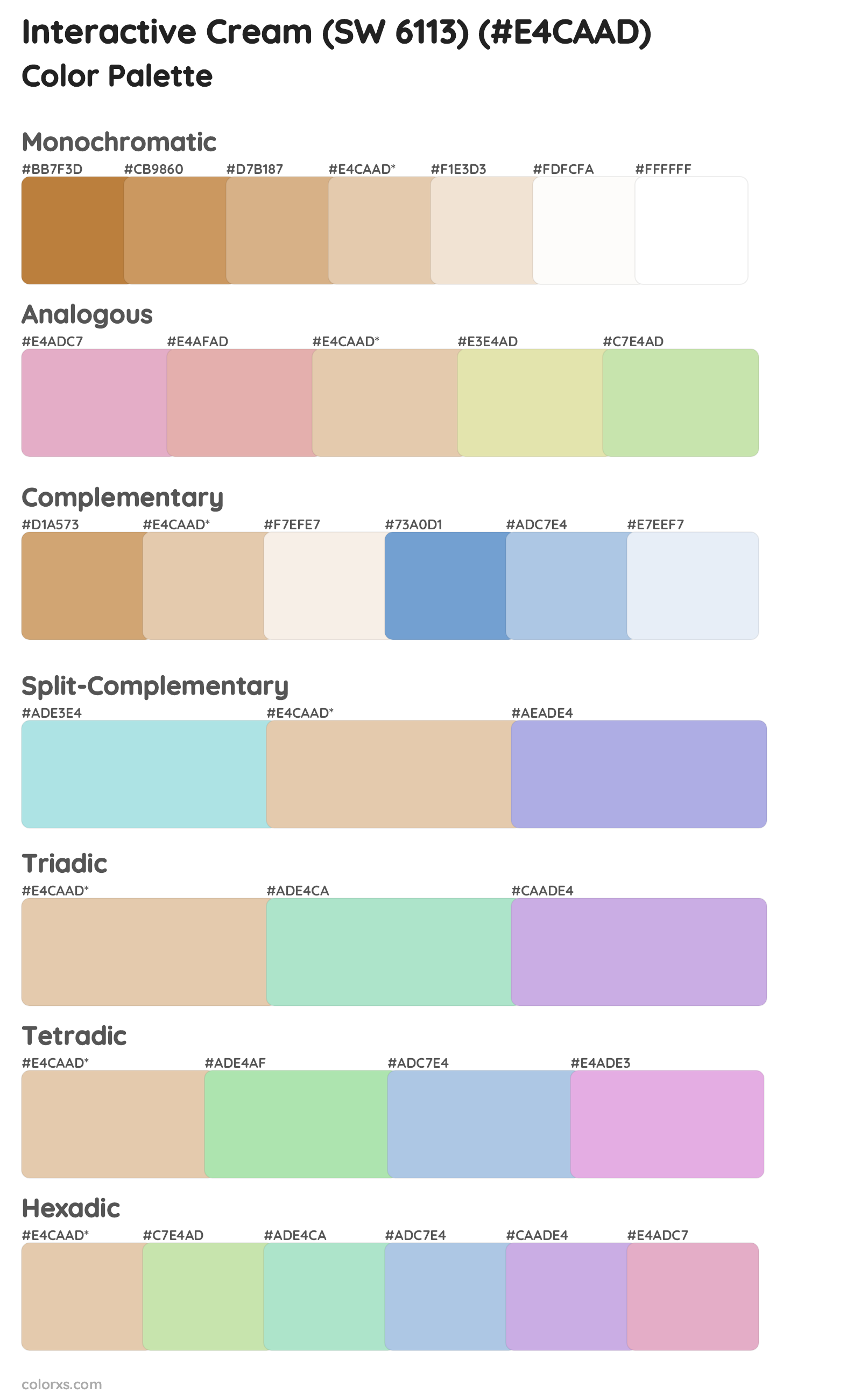 Interactive Cream (SW 6113) Color Scheme Palettes