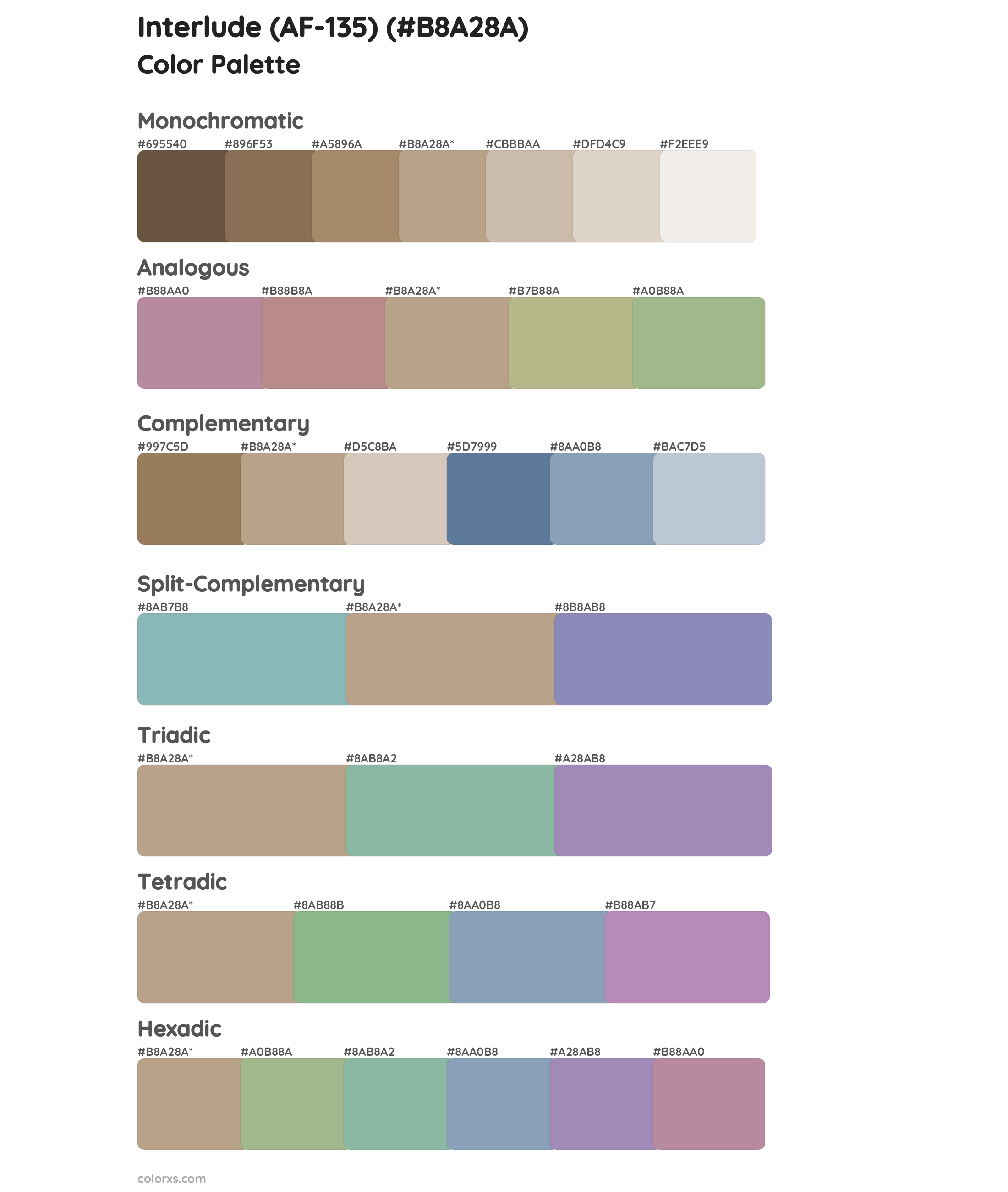 Interlude (AF-135) Color Scheme Palettes