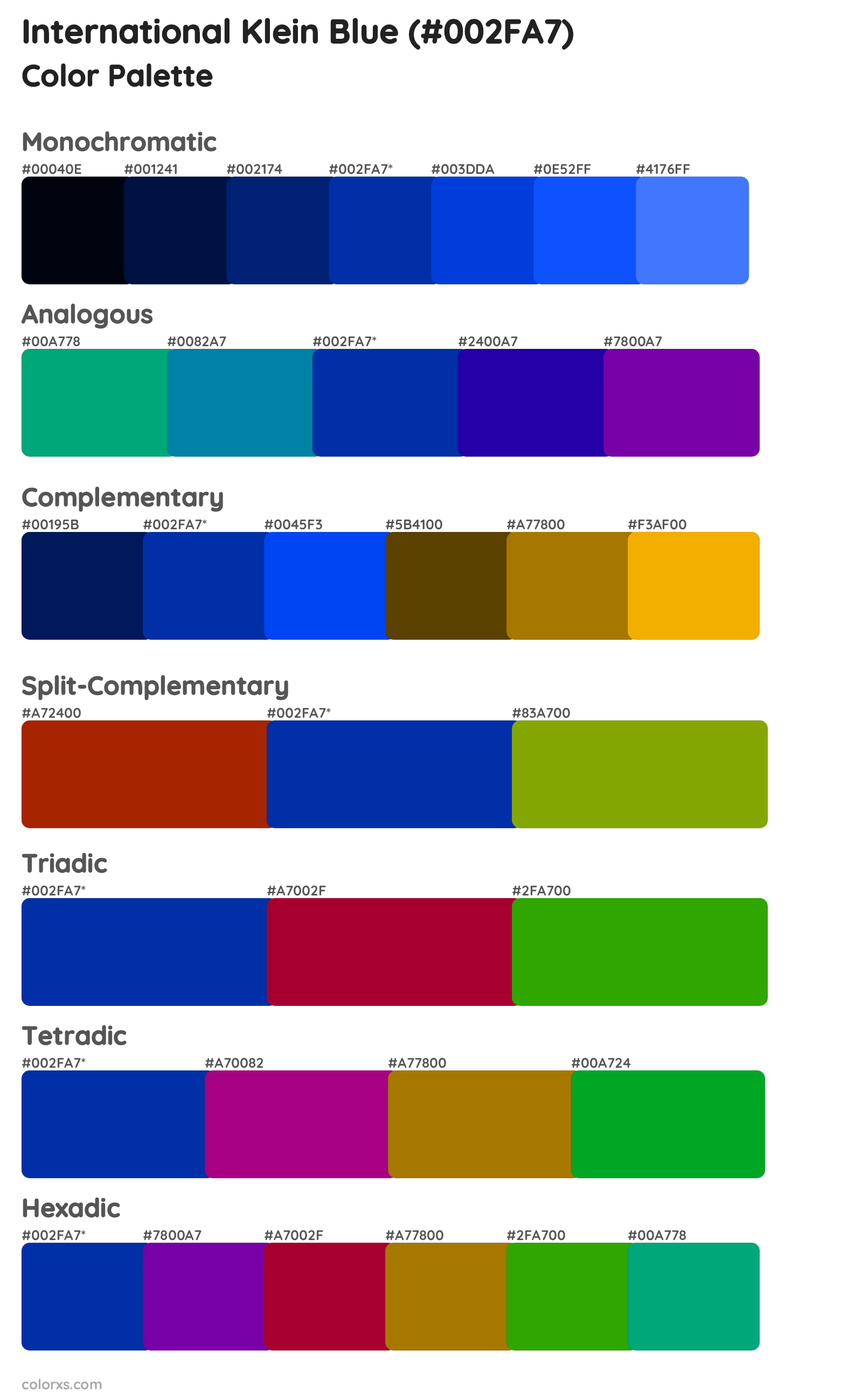 International Klein Blue Color Scheme Palettes