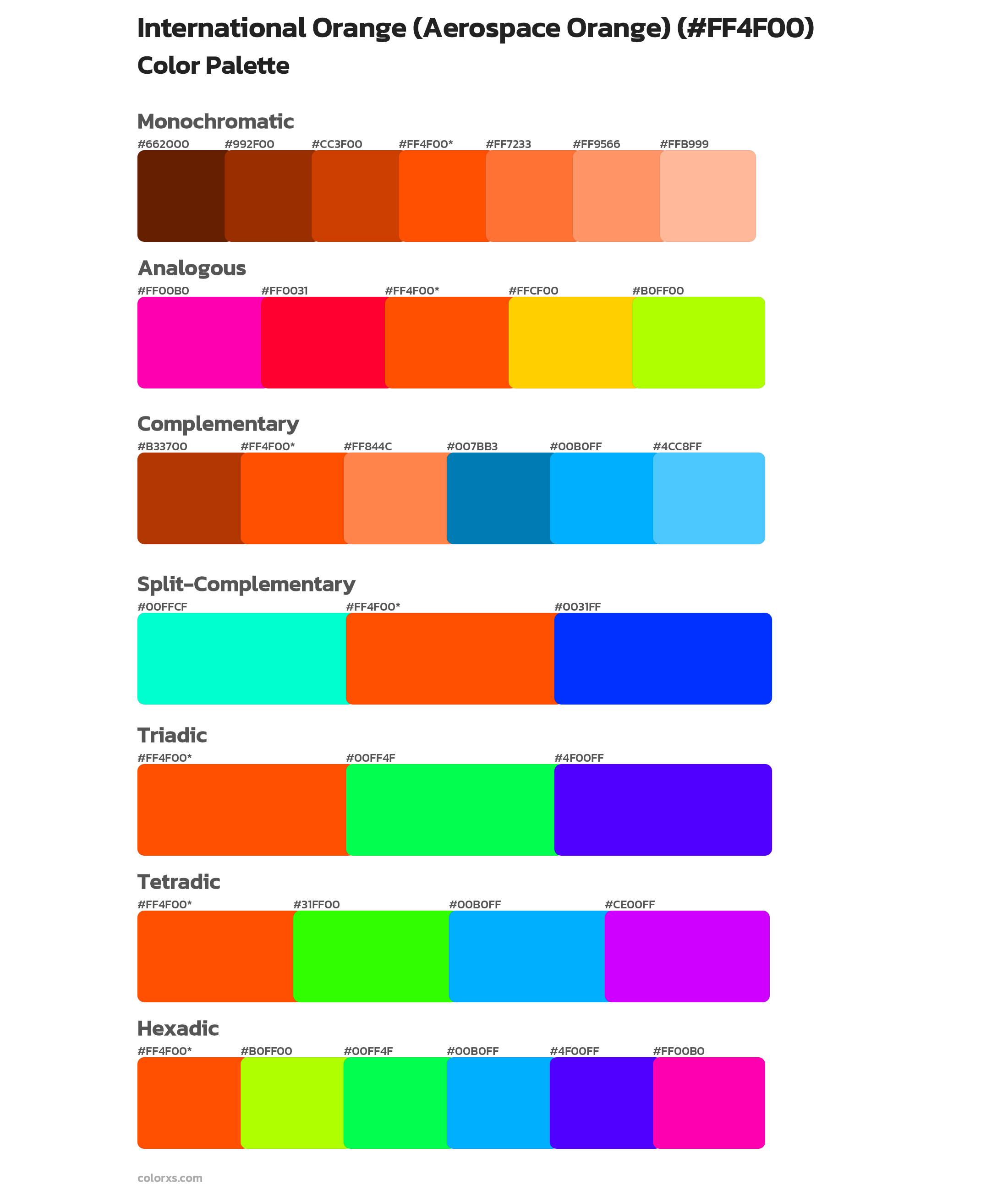 International Orange (Aerospace Orange) Color Scheme Palettes
