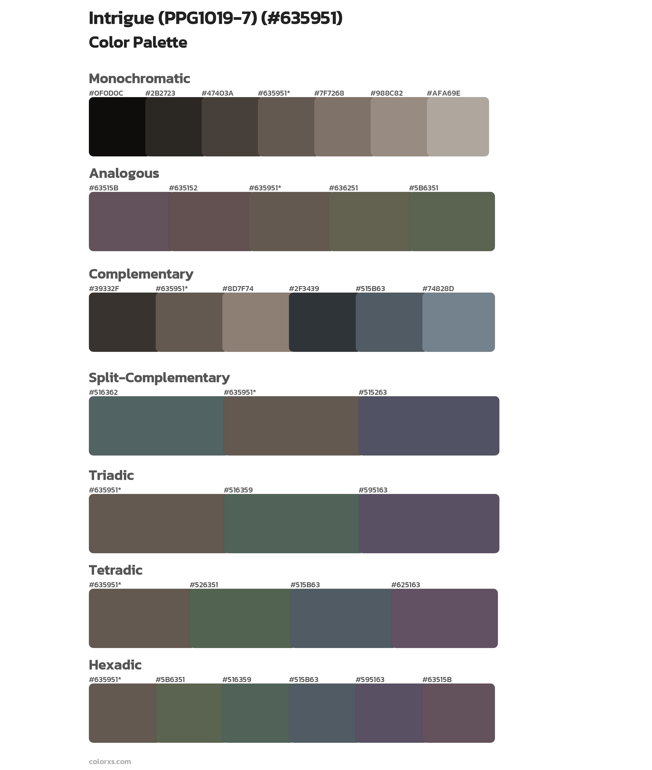 Intrigue (PPG1019-7) Color Scheme Palettes