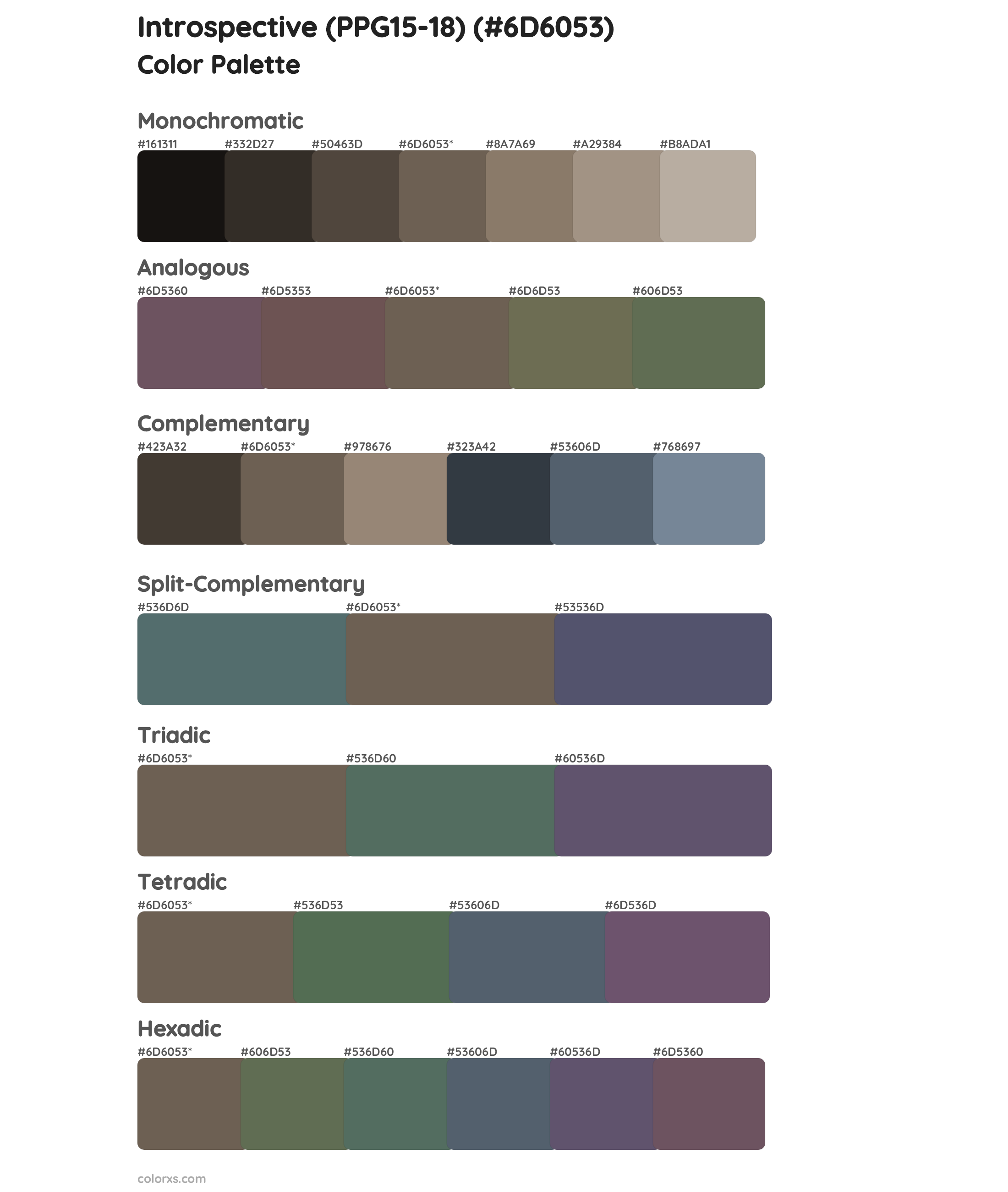 Introspective (PPG15-18) Color Scheme Palettes