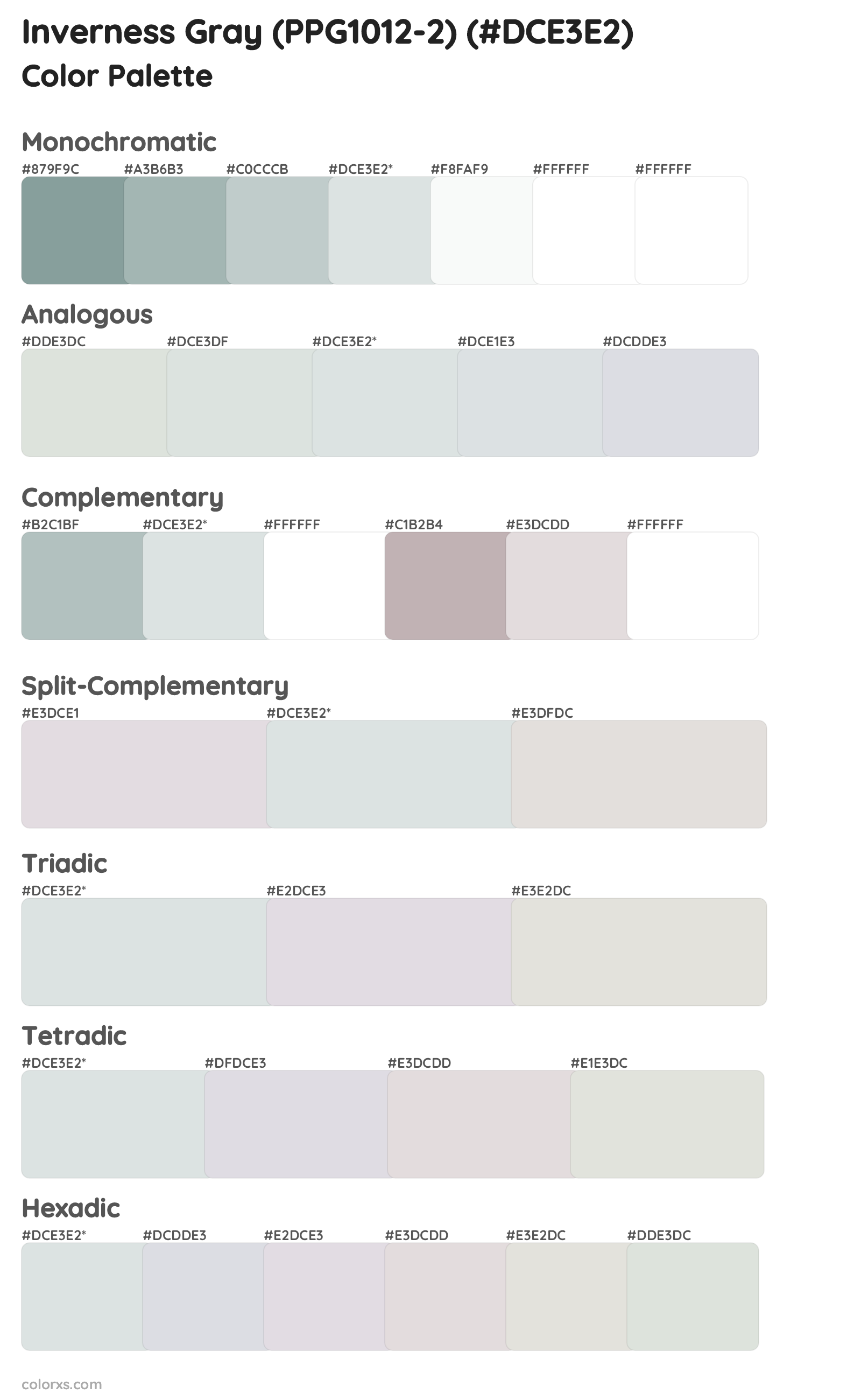 Inverness Gray (PPG1012-2) Color Scheme Palettes