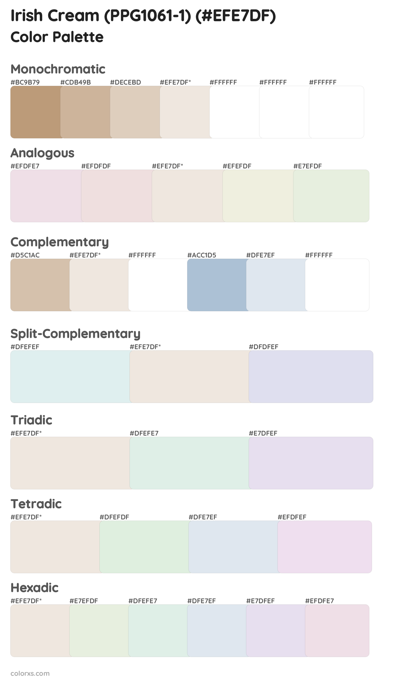 Irish Cream (PPG1061-1) Color Scheme Palettes