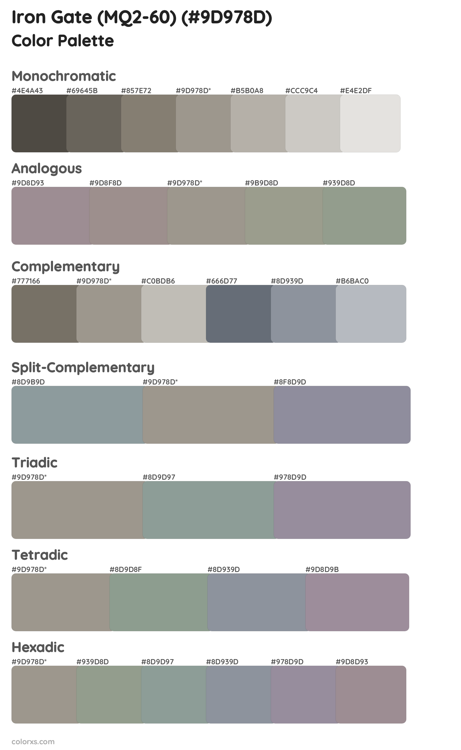 Iron Gate (MQ2-60) Color Scheme Palettes