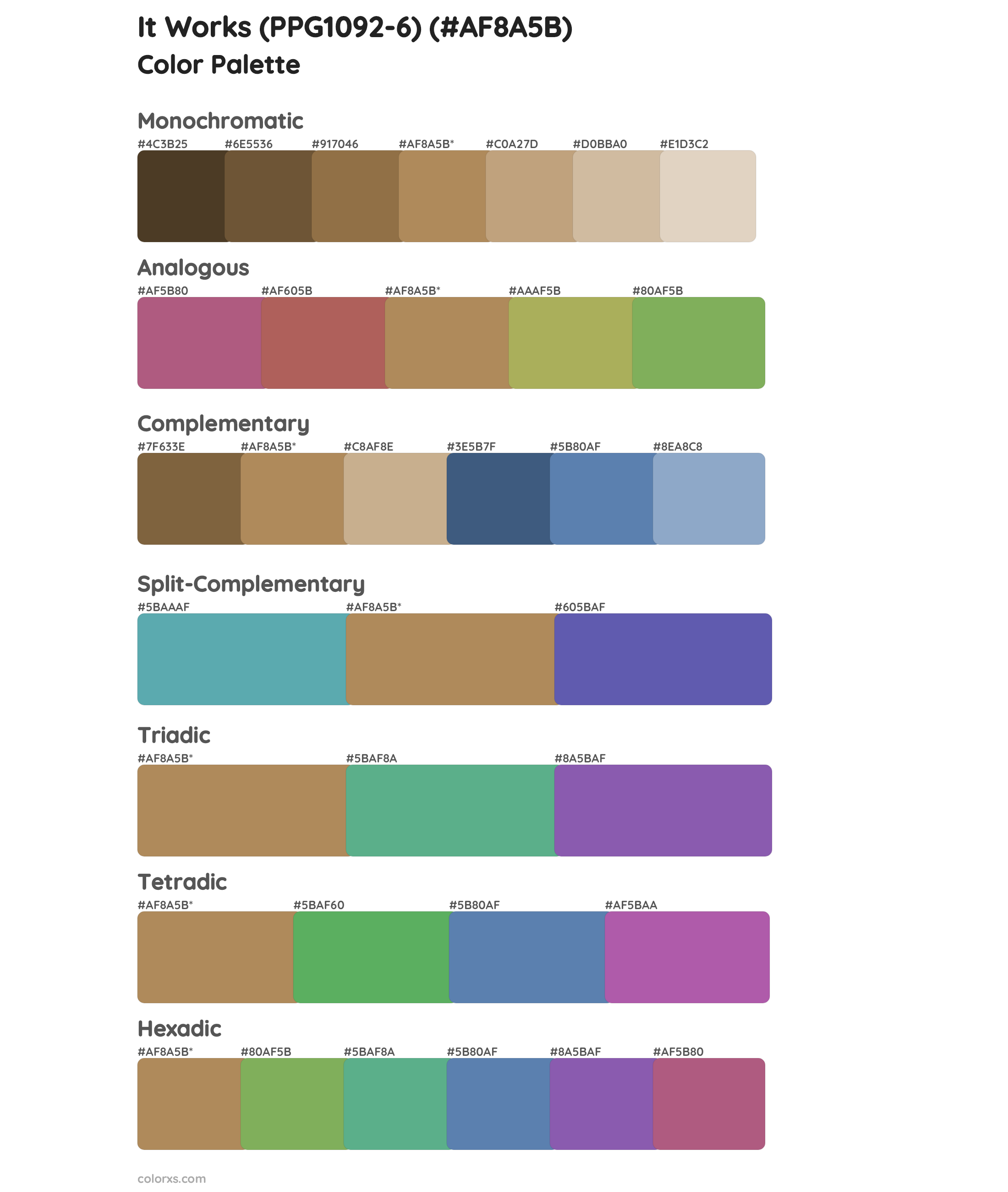 It Works (PPG1092-6) Color Scheme Palettes