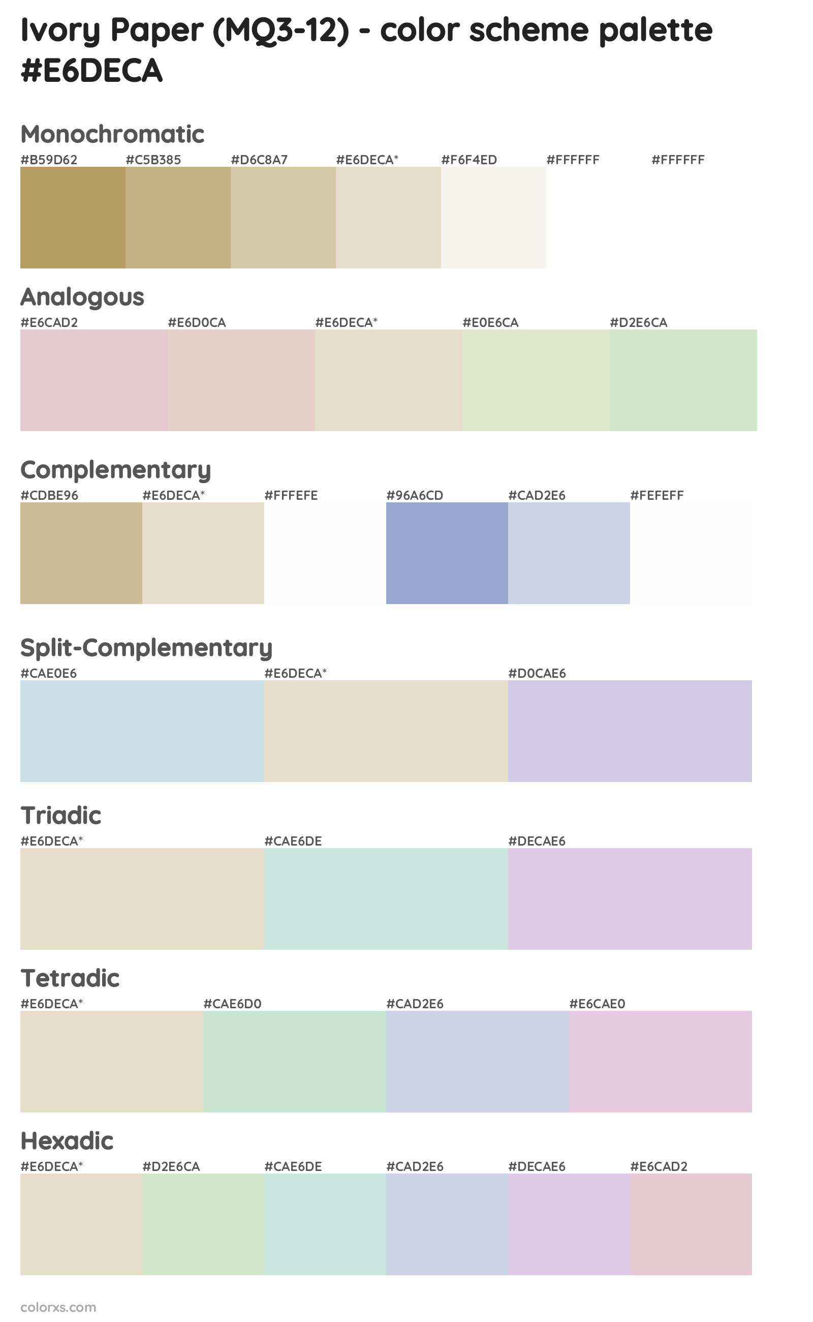 Ivory Paper (MQ3-12) Color Scheme Palettes
