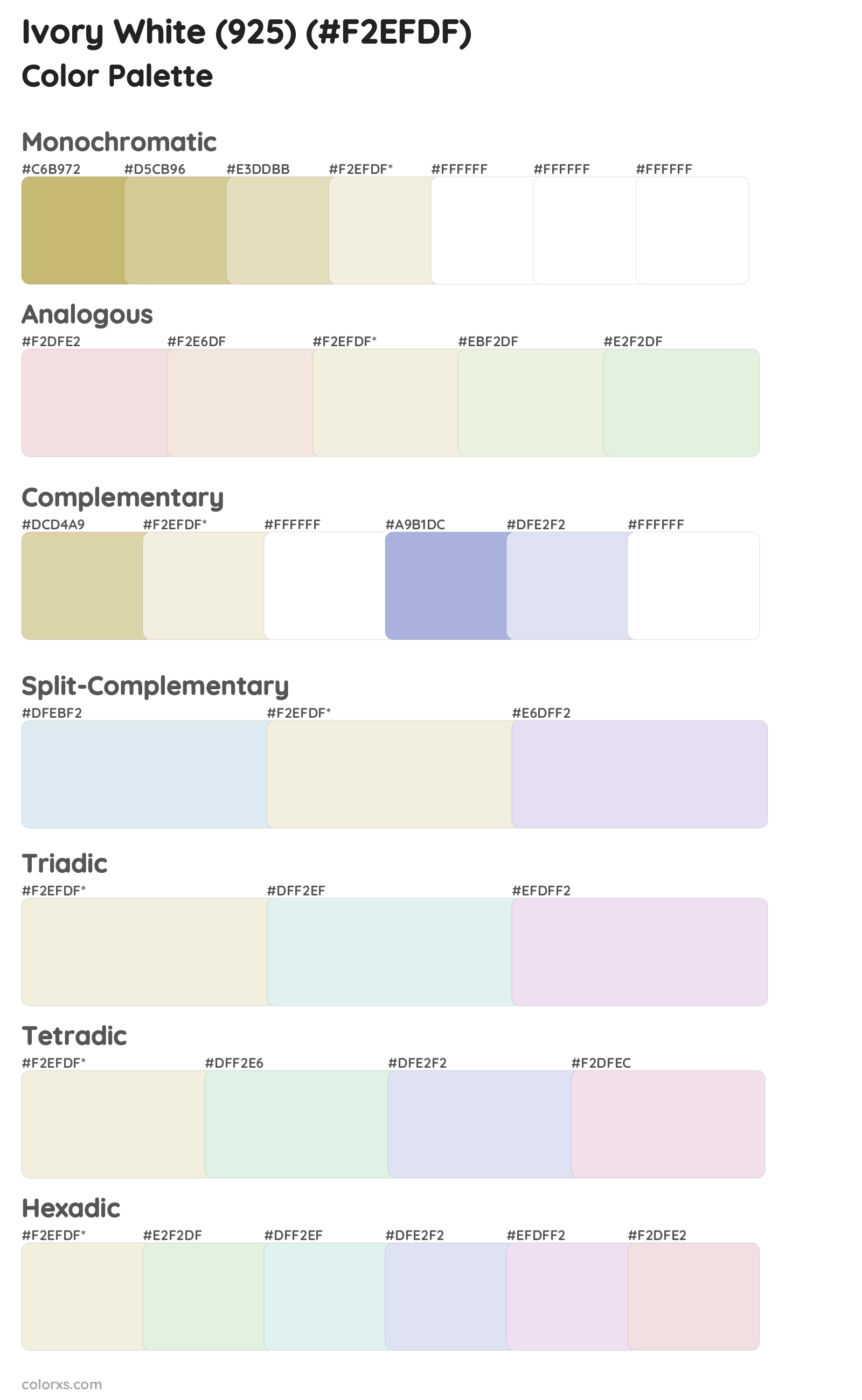 Ivory White (925) Color Scheme Palettes
