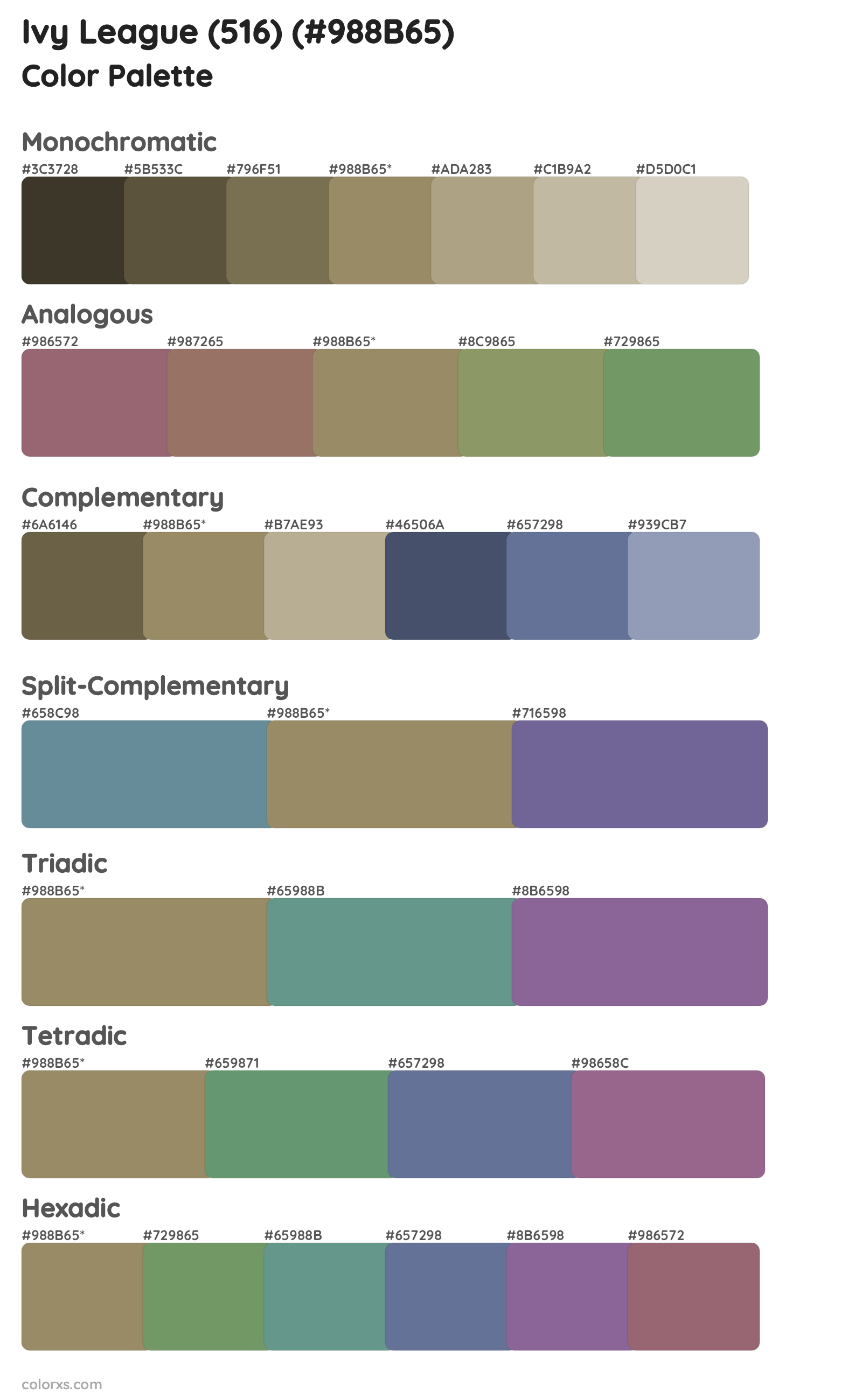 Ivy League (516) Color Scheme Palettes