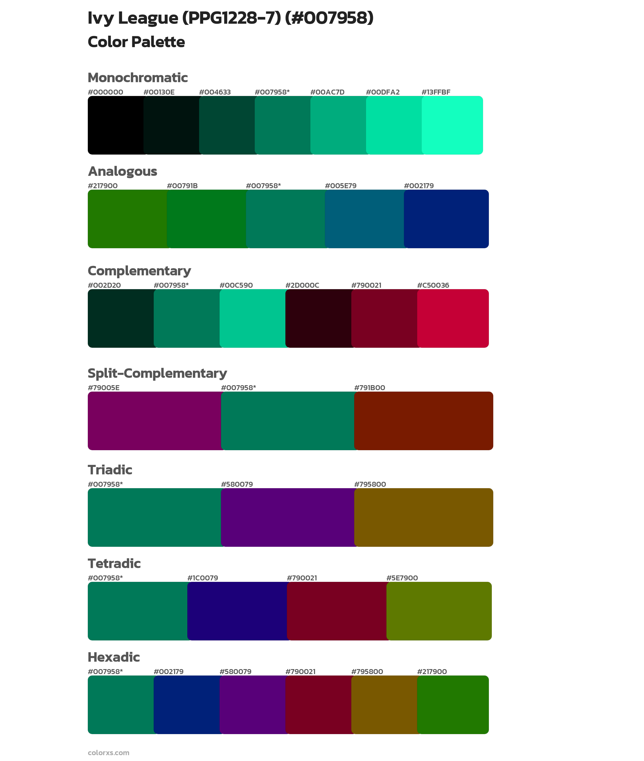 Ivy League (PPG1228-7) Color Scheme Palettes