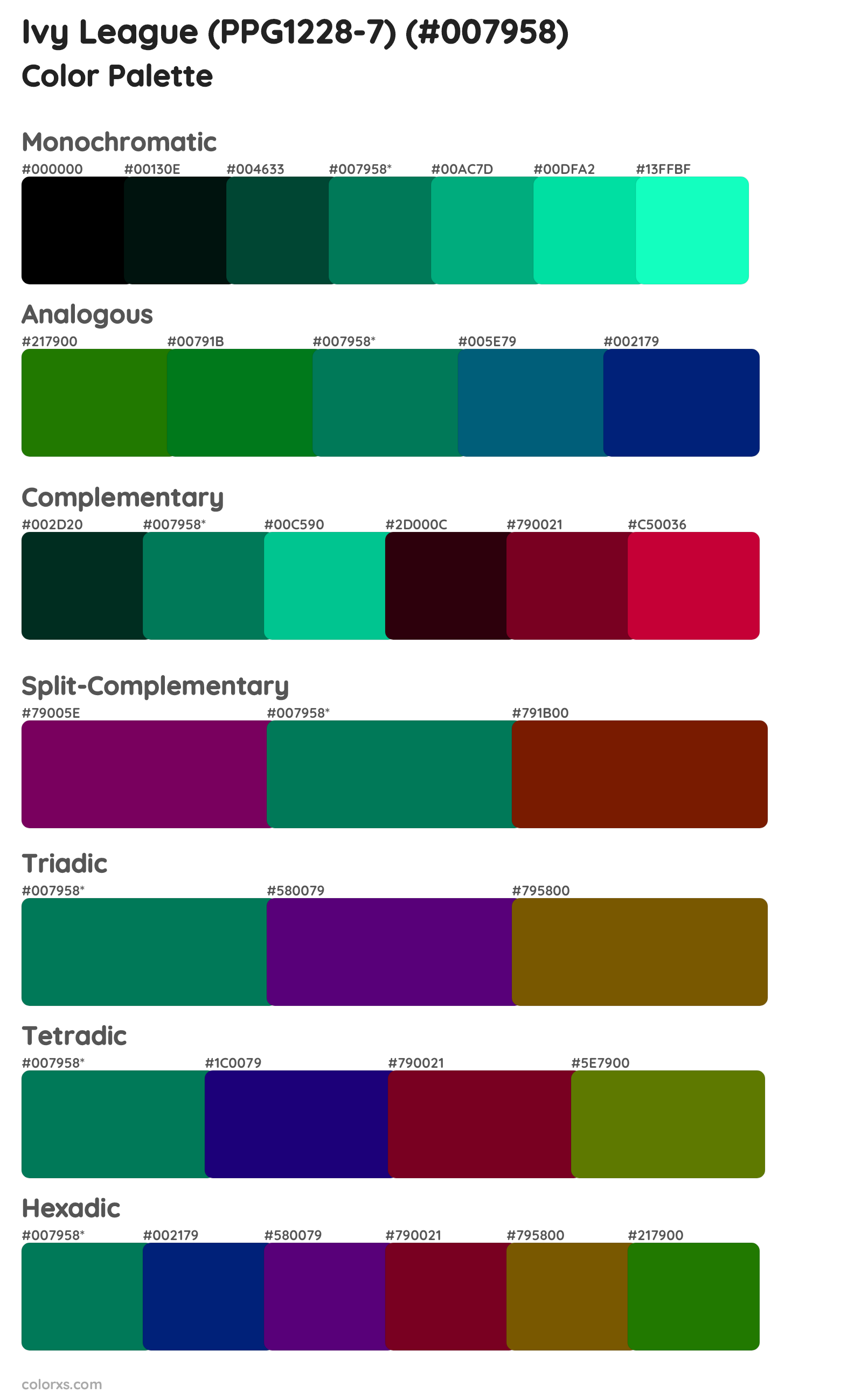 Ivy League (PPG1228-7) Color Scheme Palettes