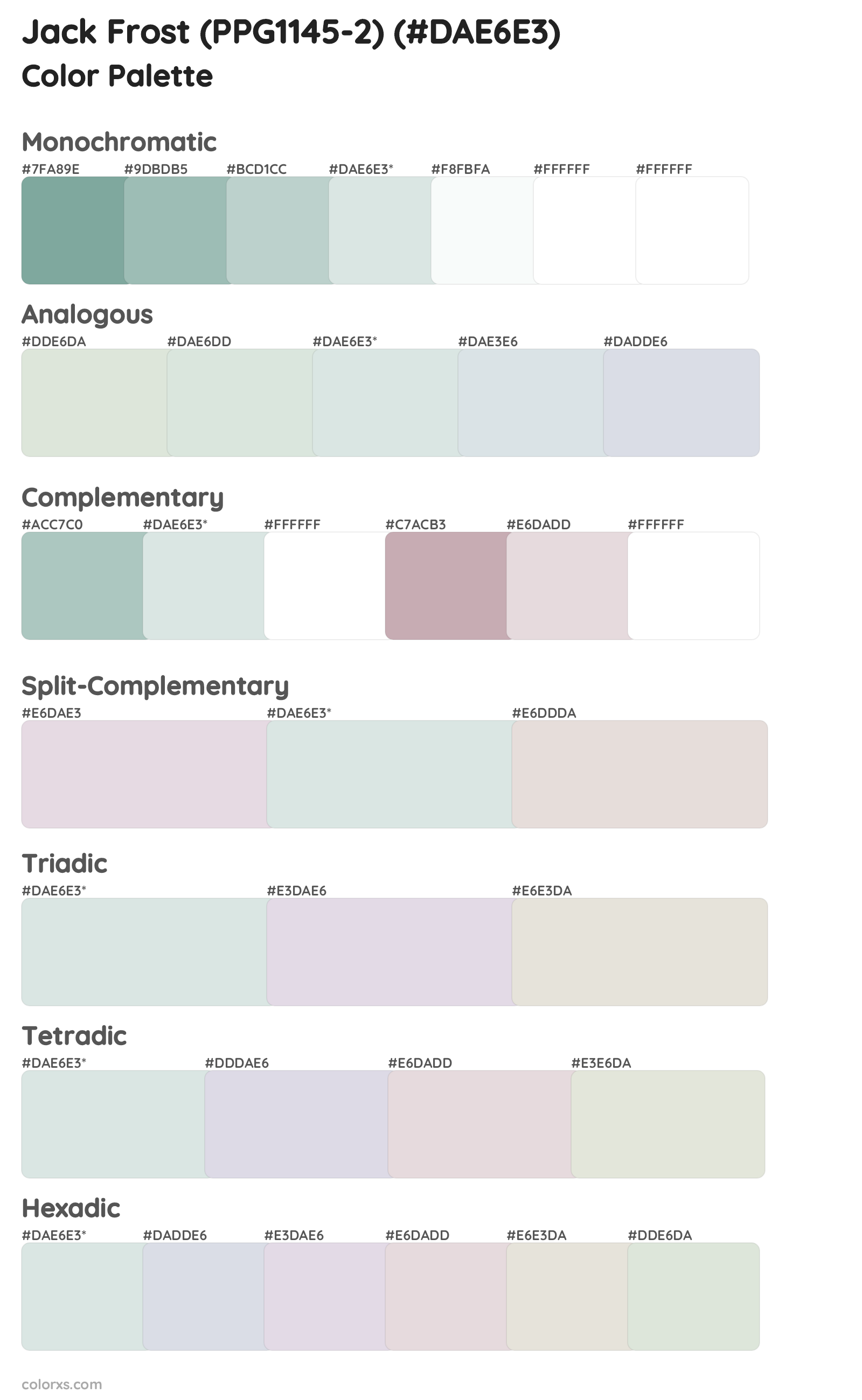 Jack Frost (PPG1145-2) Color Scheme Palettes