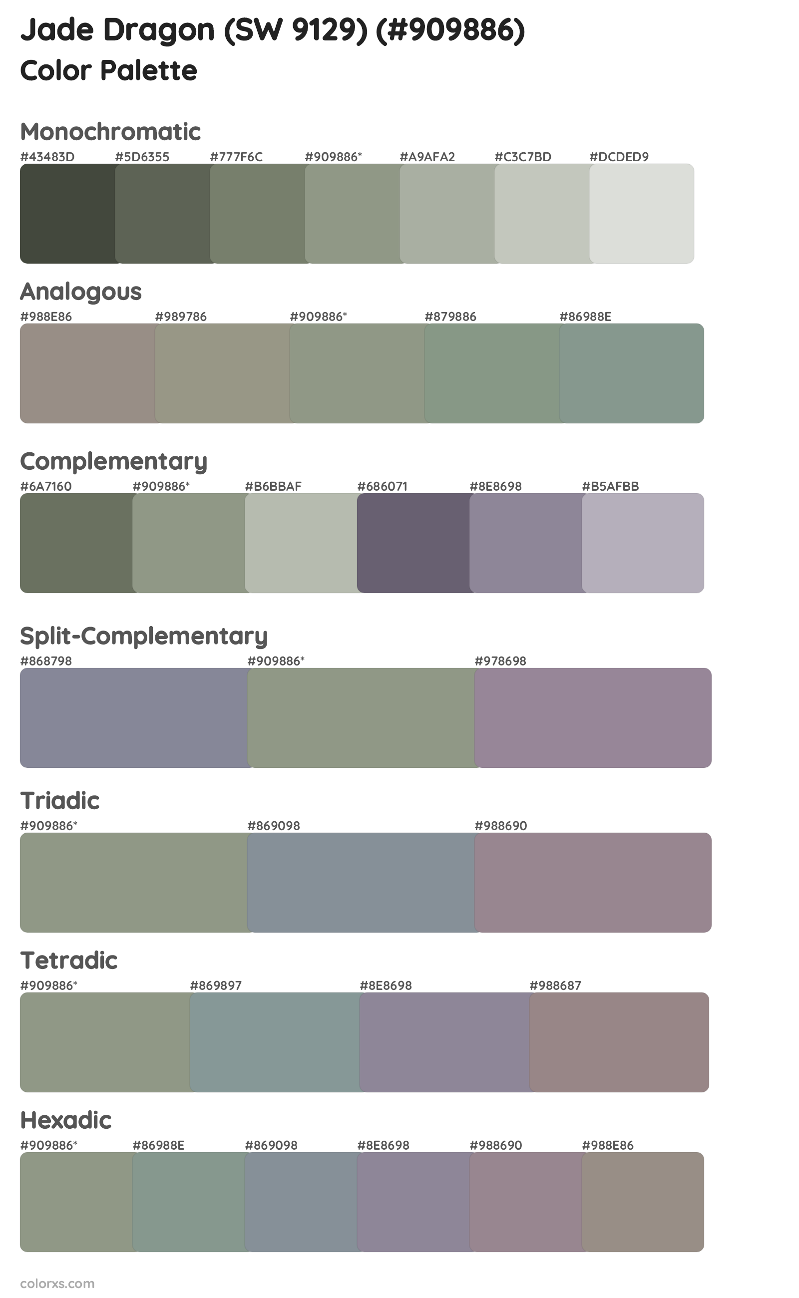 Jade Dragon (SW 9129) Color Scheme Palettes
