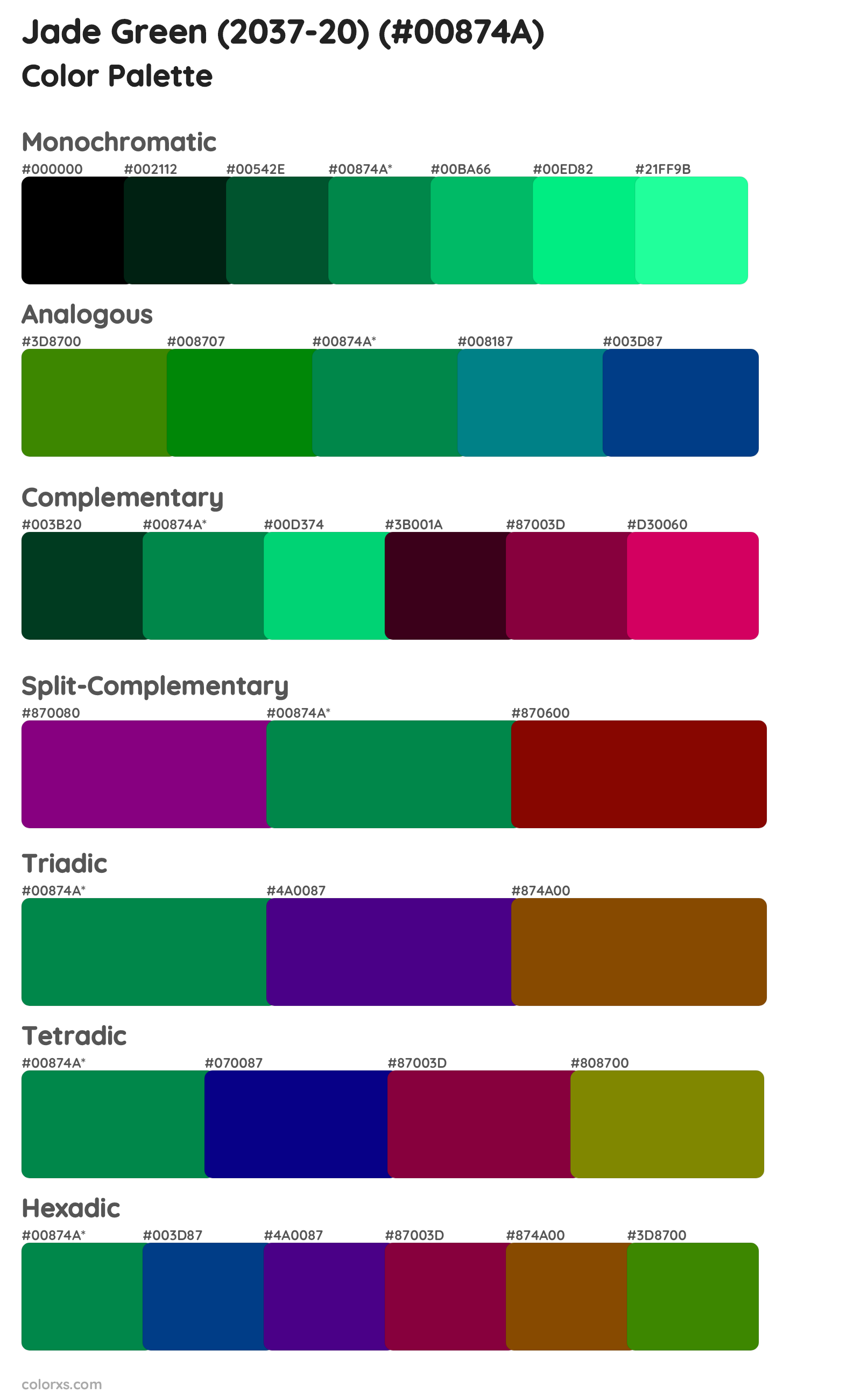 Jade Green (2037-20) Color Scheme Palettes