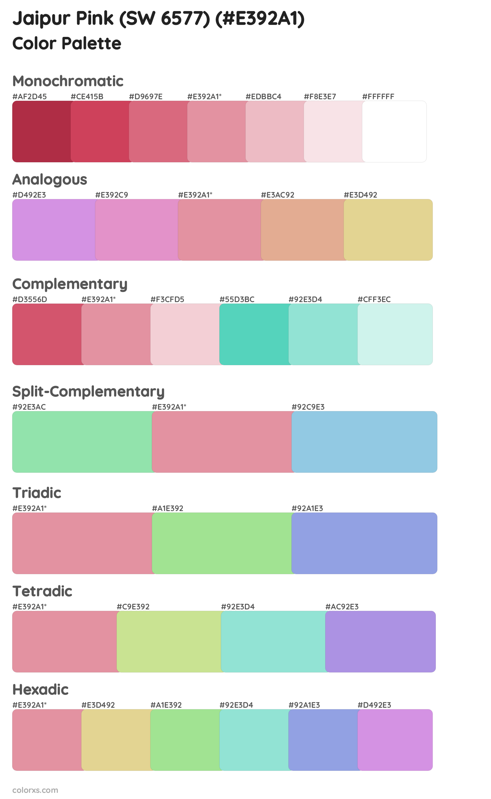 Jaipur Pink (SW 6577) Color Scheme Palettes