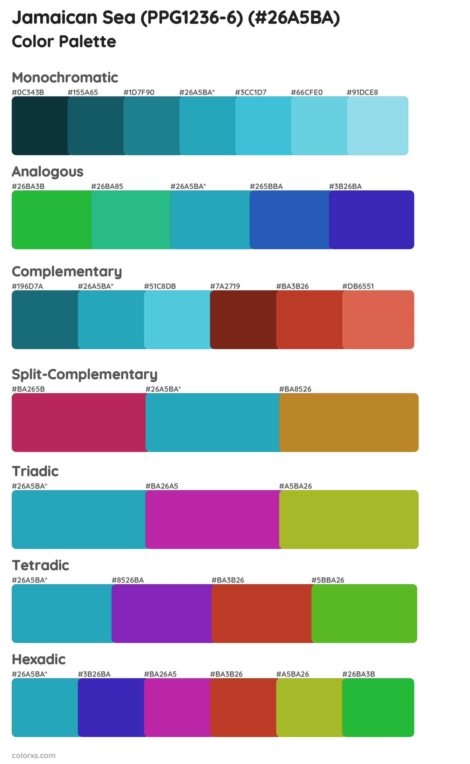 Jamaican Sea (PPG1236-6) Color Scheme Palettes