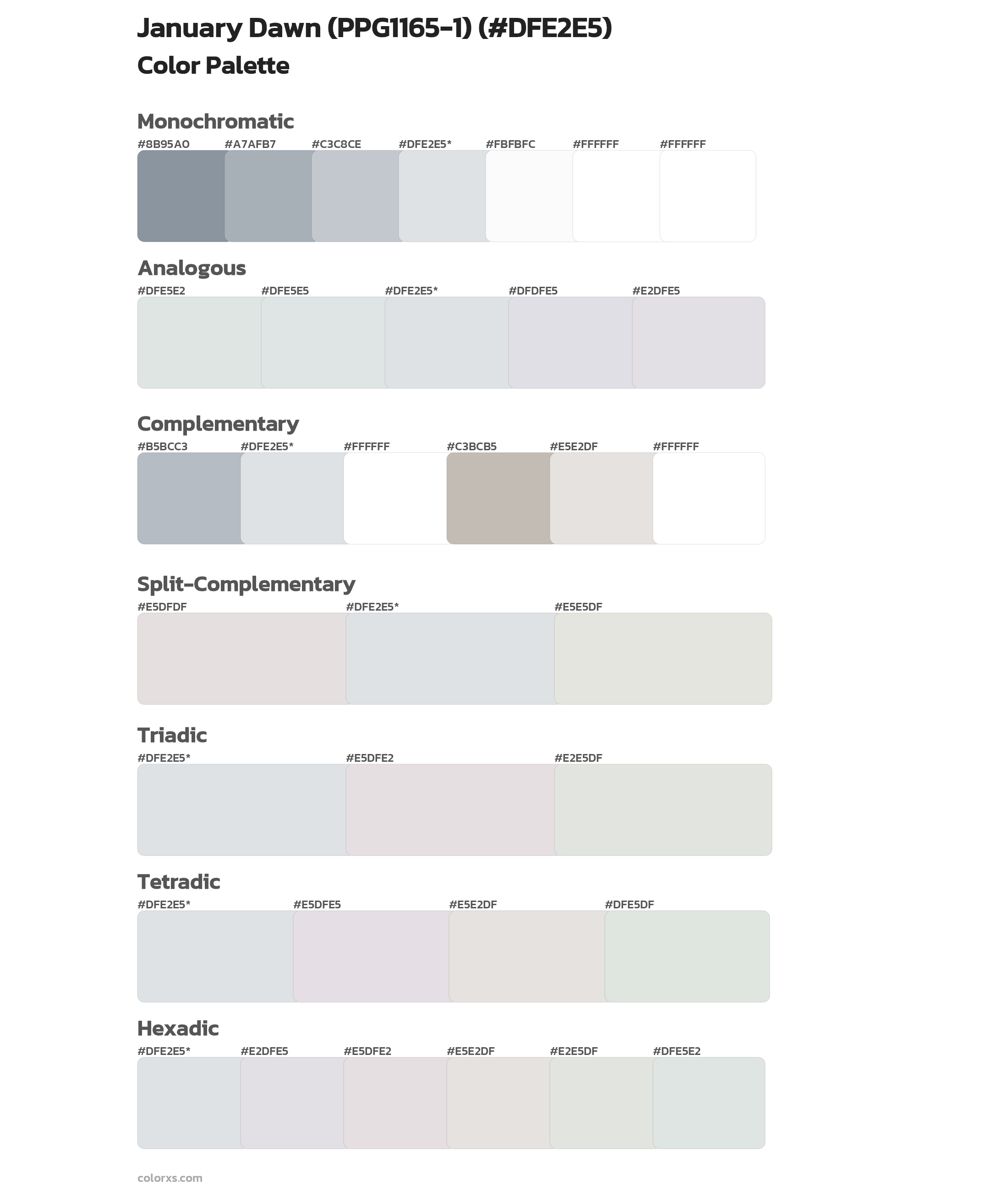 January Dawn (PPG1165-1) Color Scheme Palettes