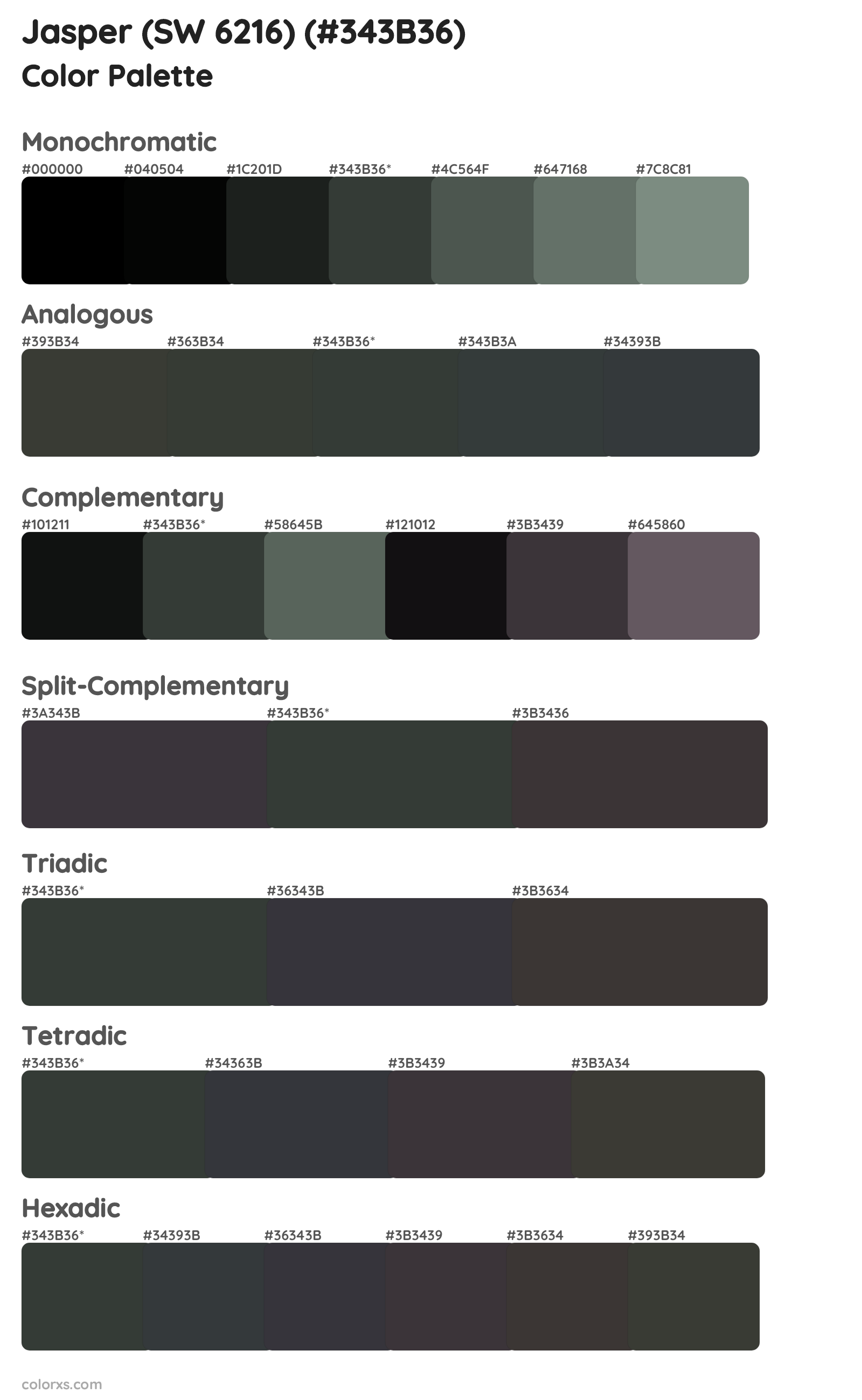 Jasper (SW 6216) Color Scheme Palettes