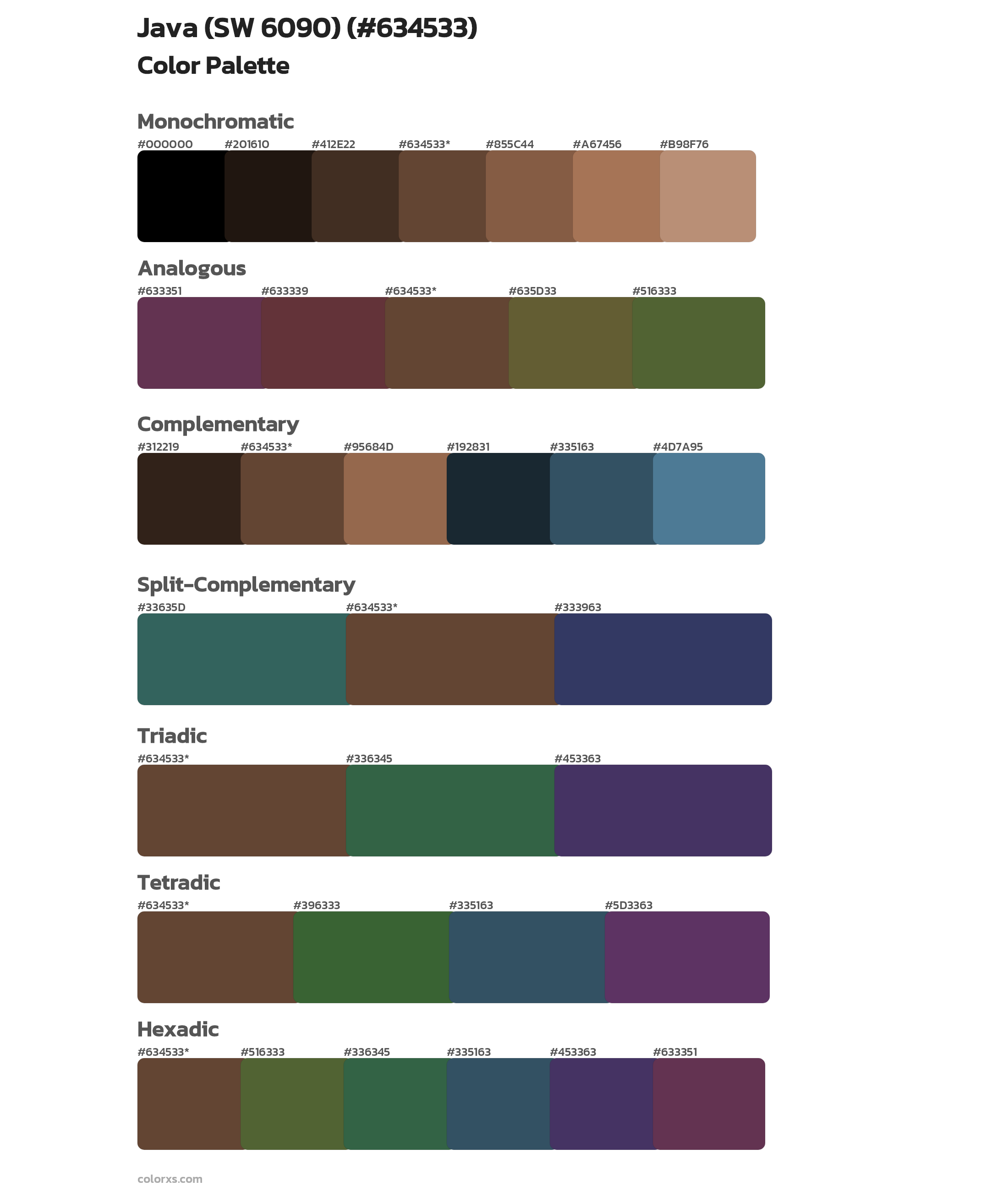 Java (SW 6090) Color Scheme Palettes