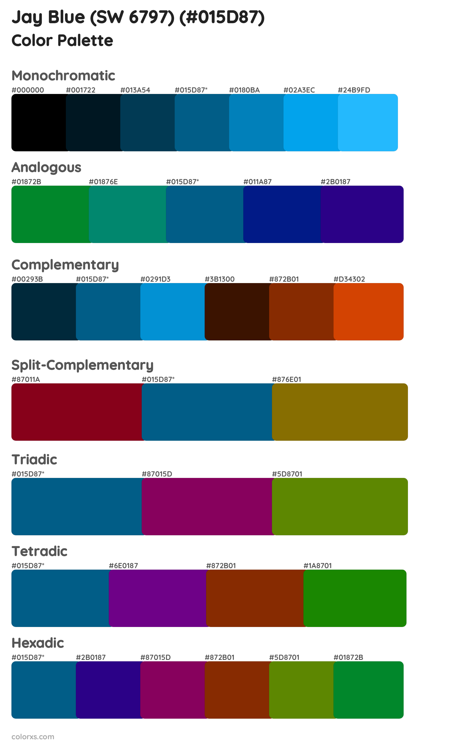 Jay Blue (SW 6797) Color Scheme Palettes