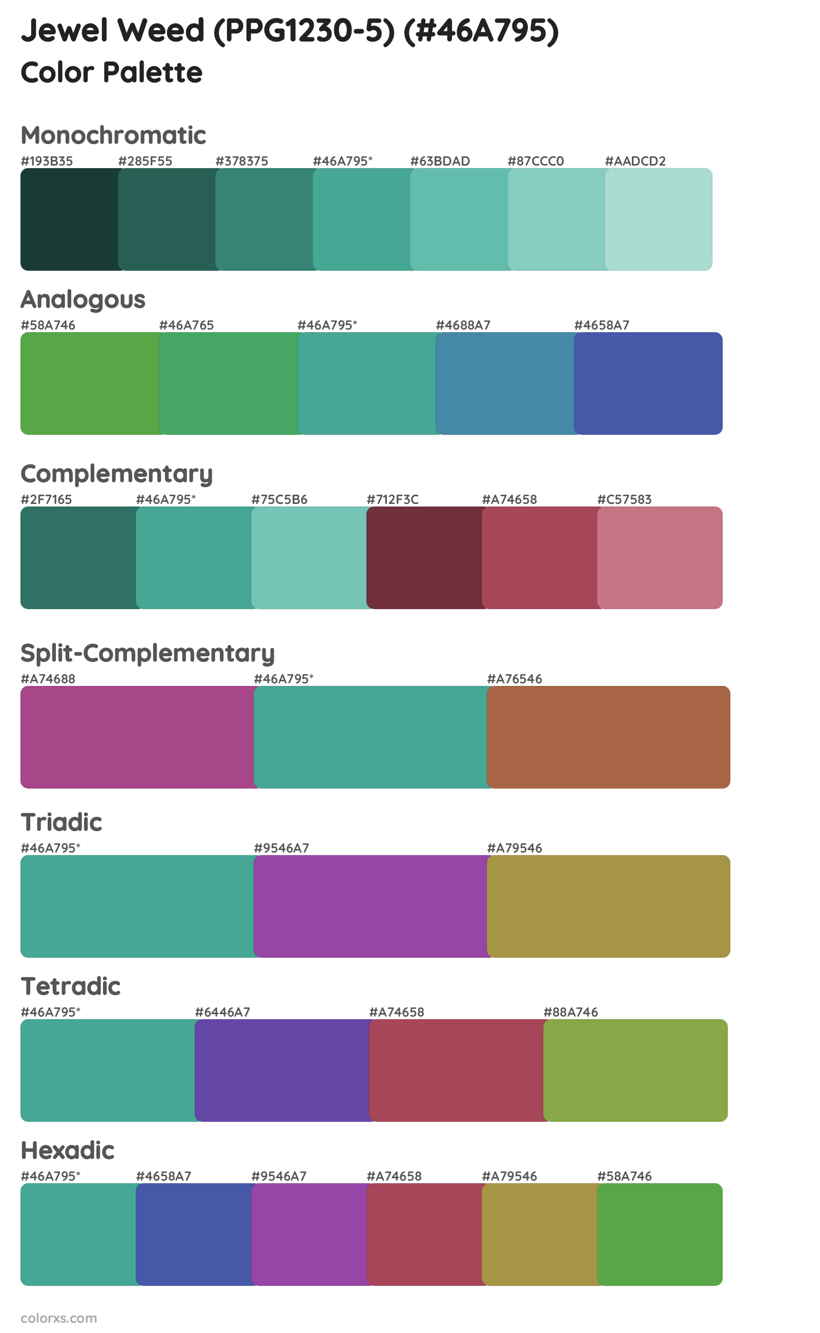 Jewel Weed (PPG1230-5) Color Scheme Palettes