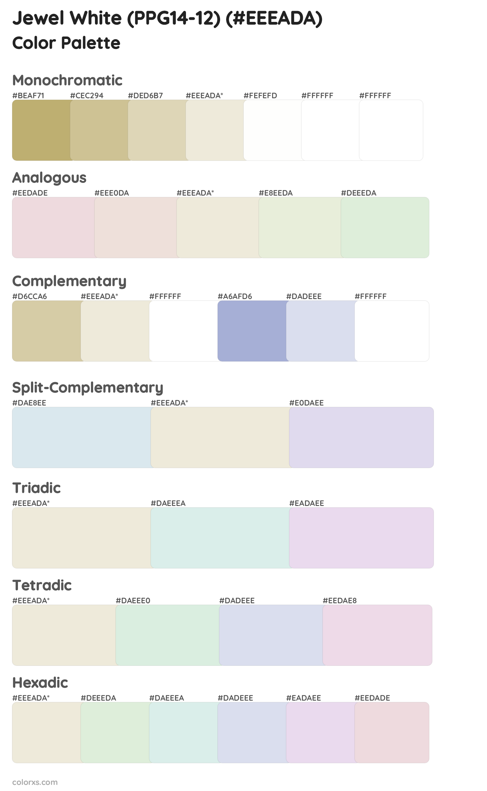Jewel White (PPG14-12) Color Scheme Palettes